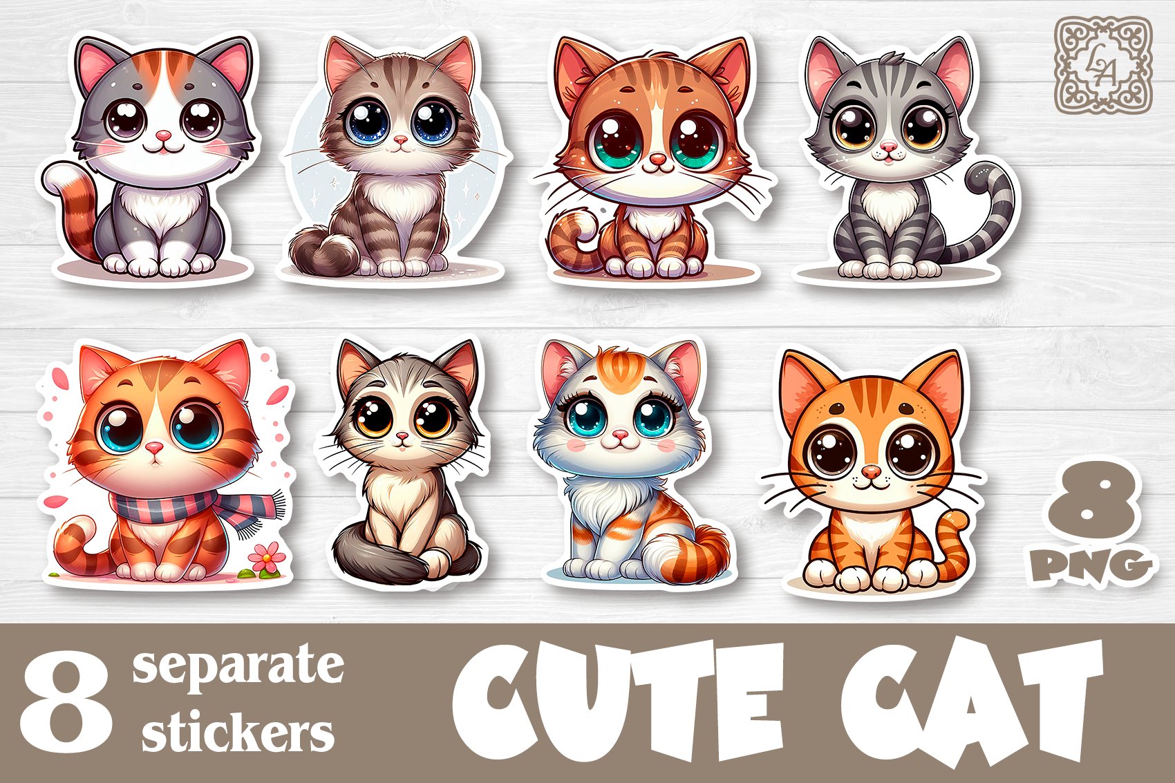 Cute Cat. Stickers design PNG 3