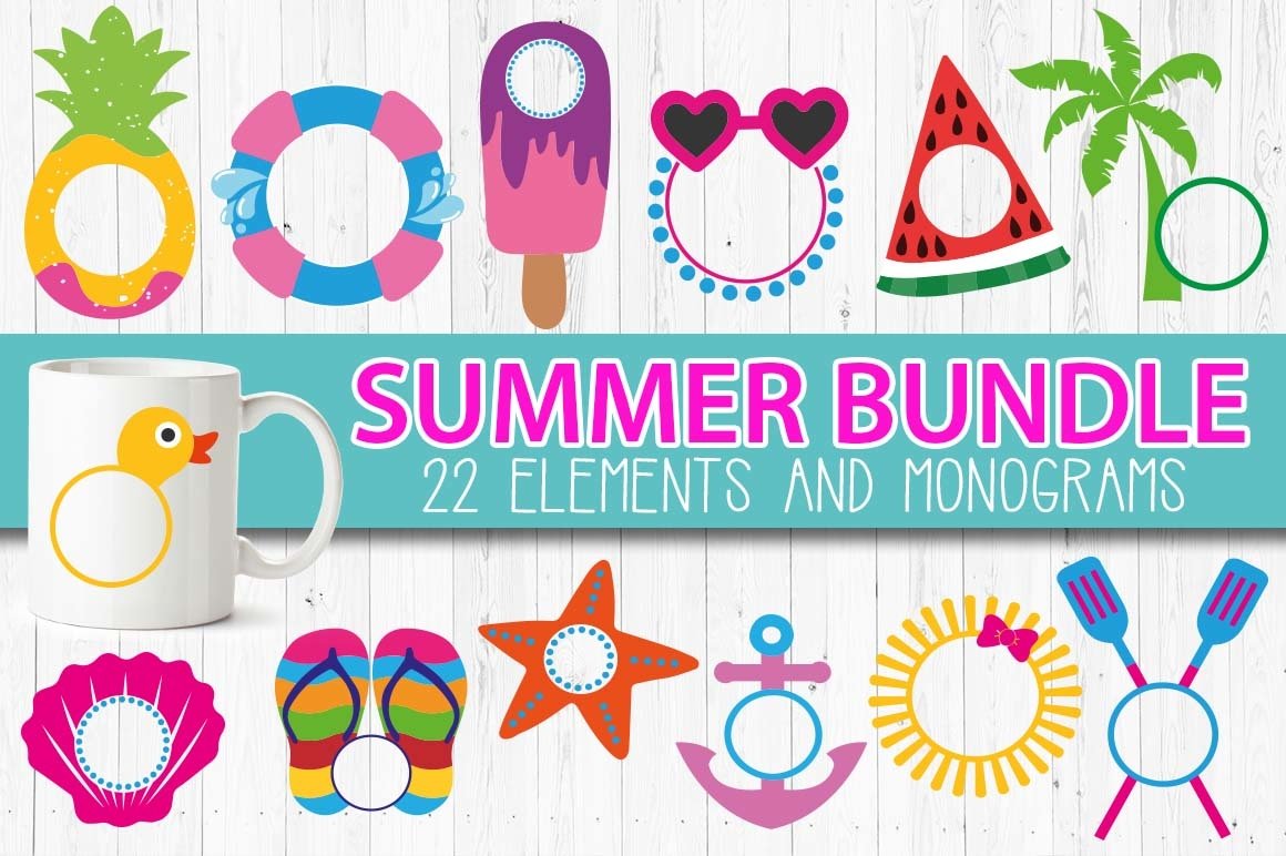 Summer monograms frames svg cut files for crafters
