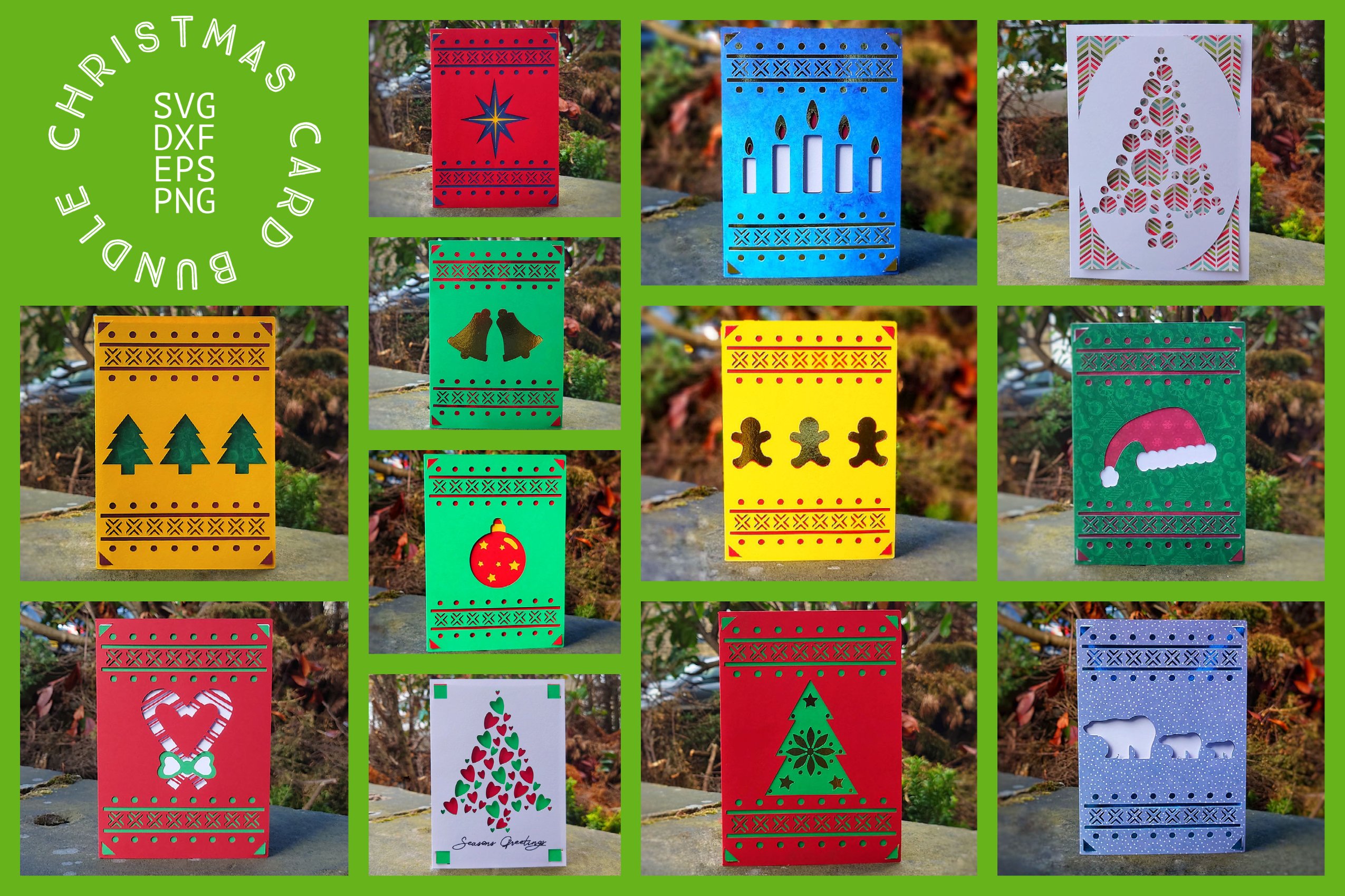 12 Christmas Cards Gift Tags Bundle - SVG