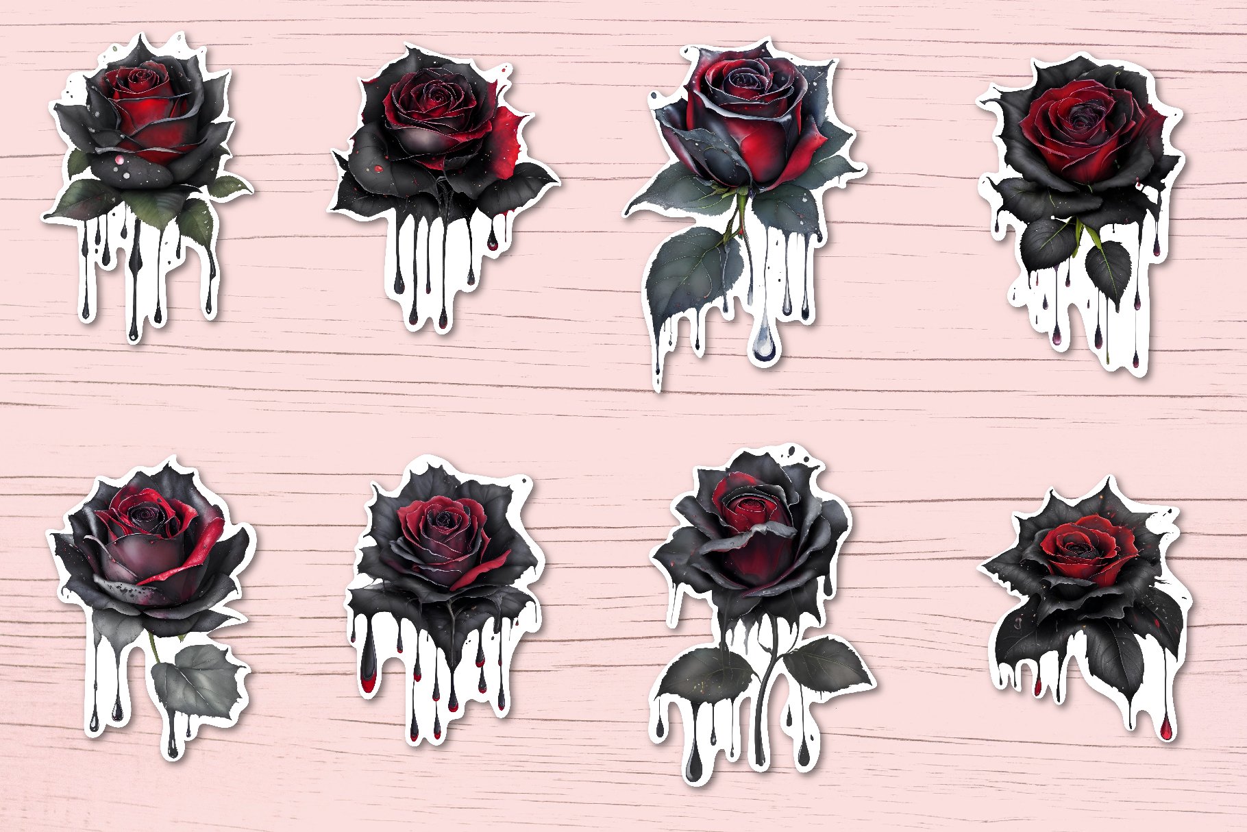 Gothic rose stickers bundle|8 stickers printable png 2