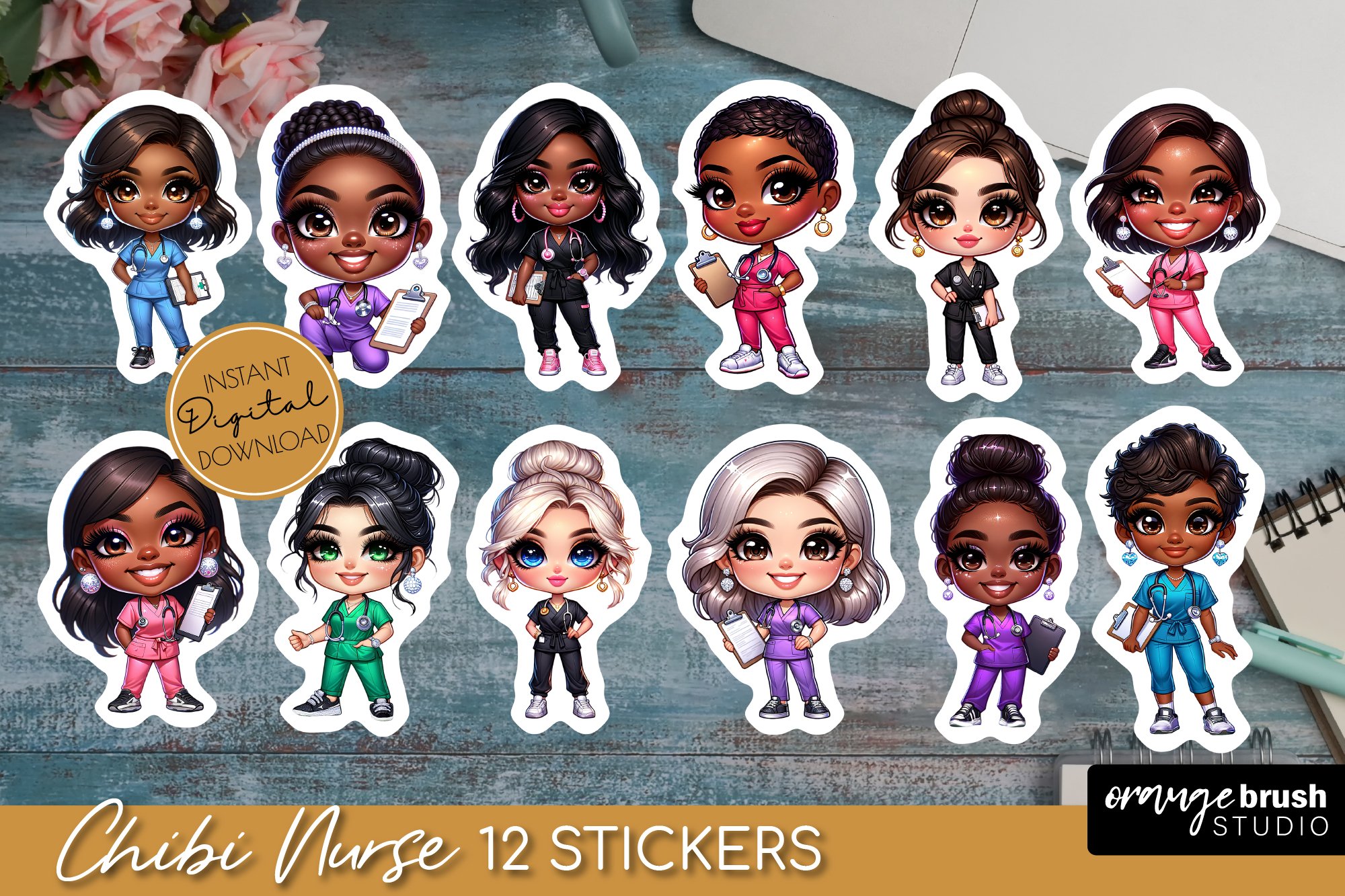 Nurse Stickers Bundle | Chibi Printable Sticker Bundle