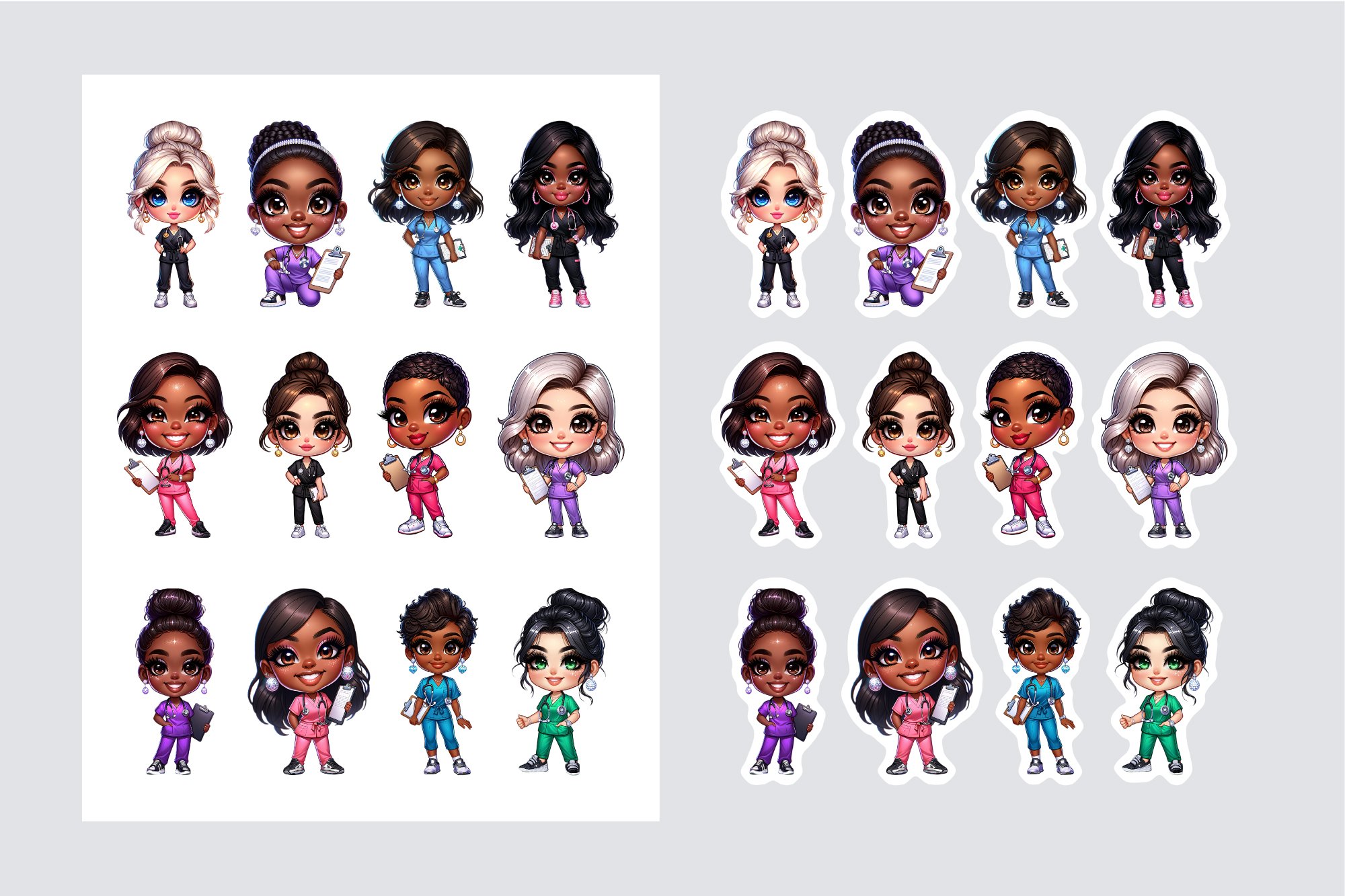 Nurse Stickers Bundle | Chibi Printable Sticker Bundle 2