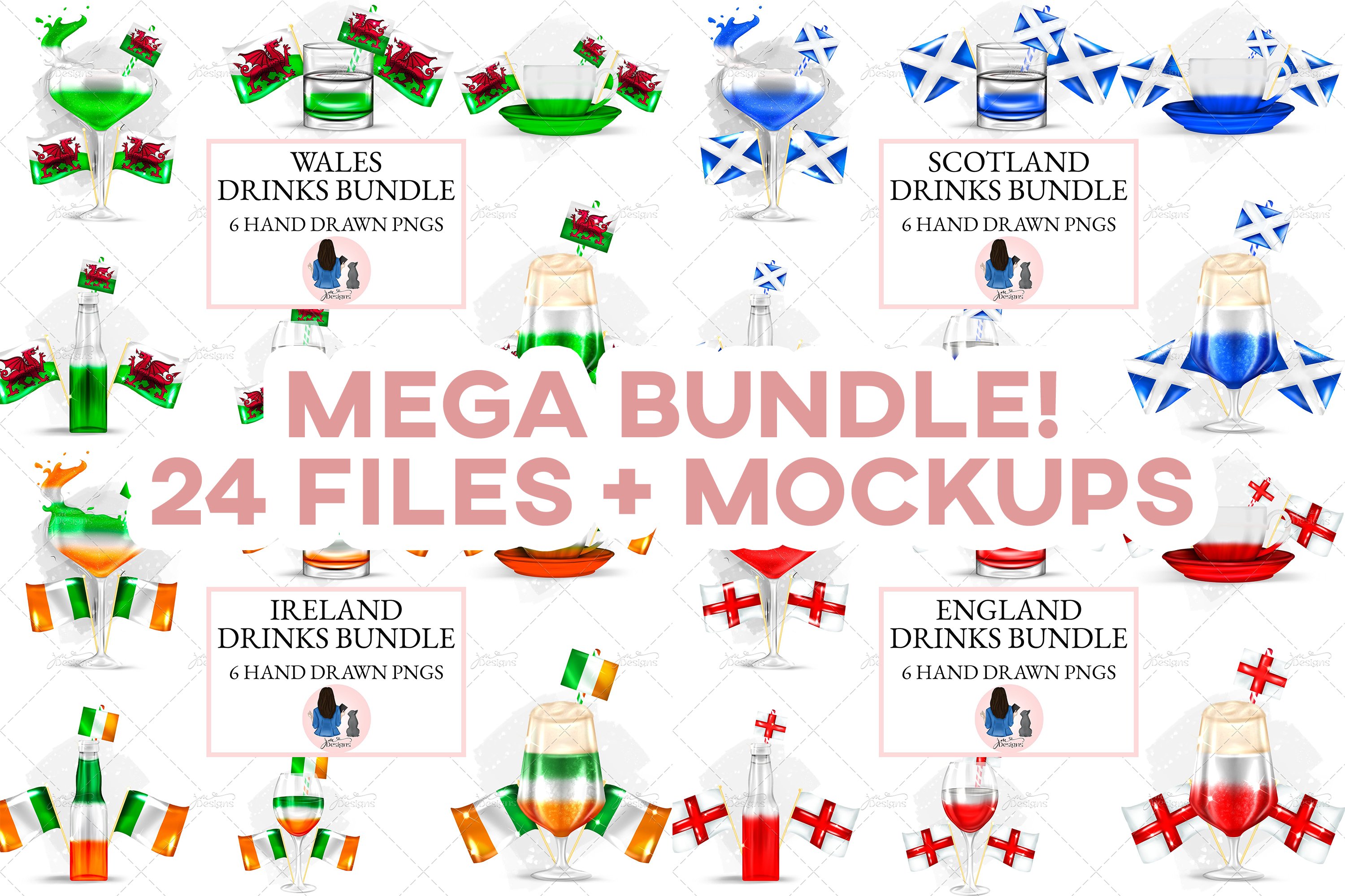 UK Themed Drinks Sublimation Bundle | 24 PNG Files Mockups