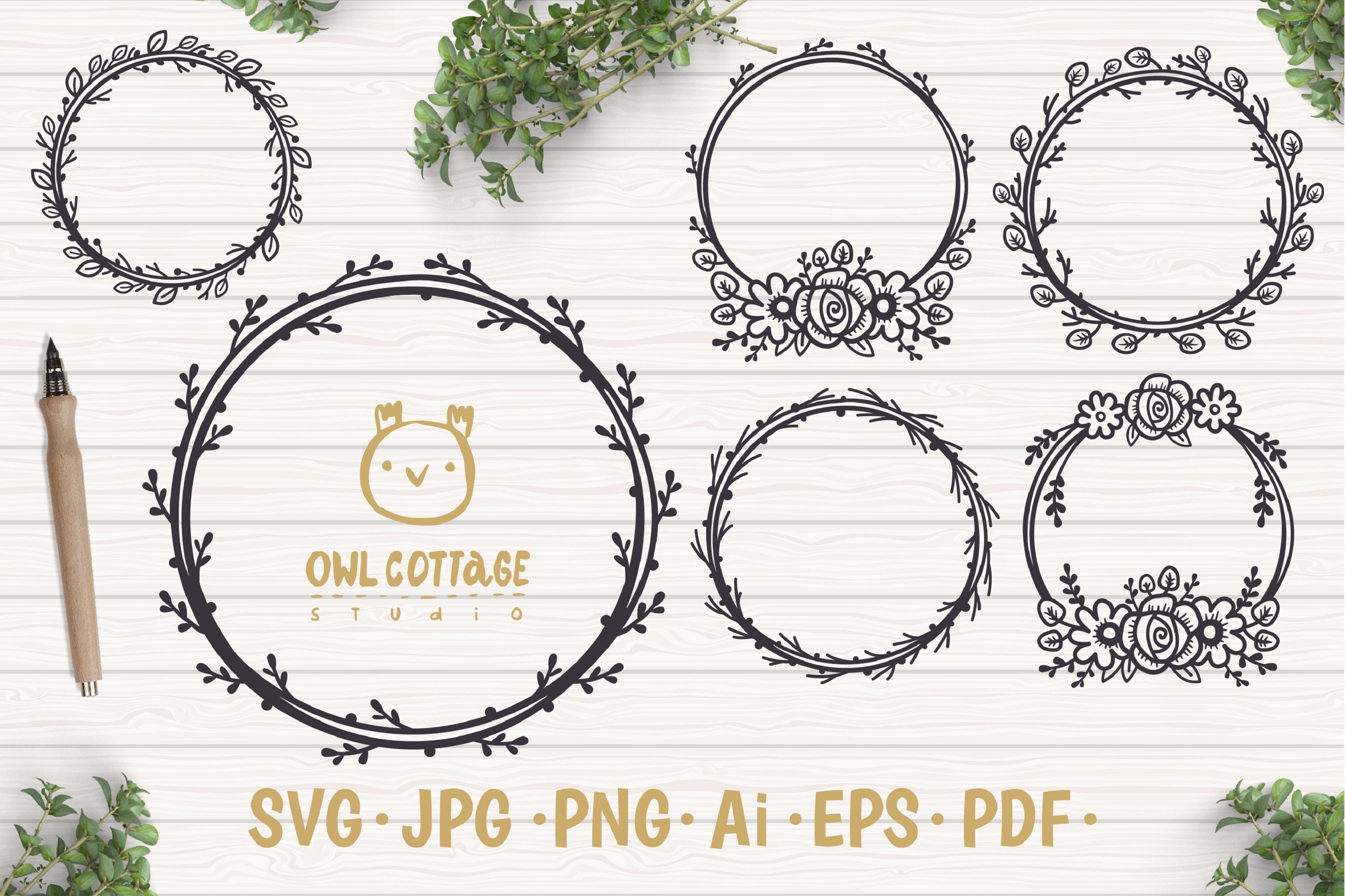Floral Wreaths SVG, Floral Monograms mini SVG bundle