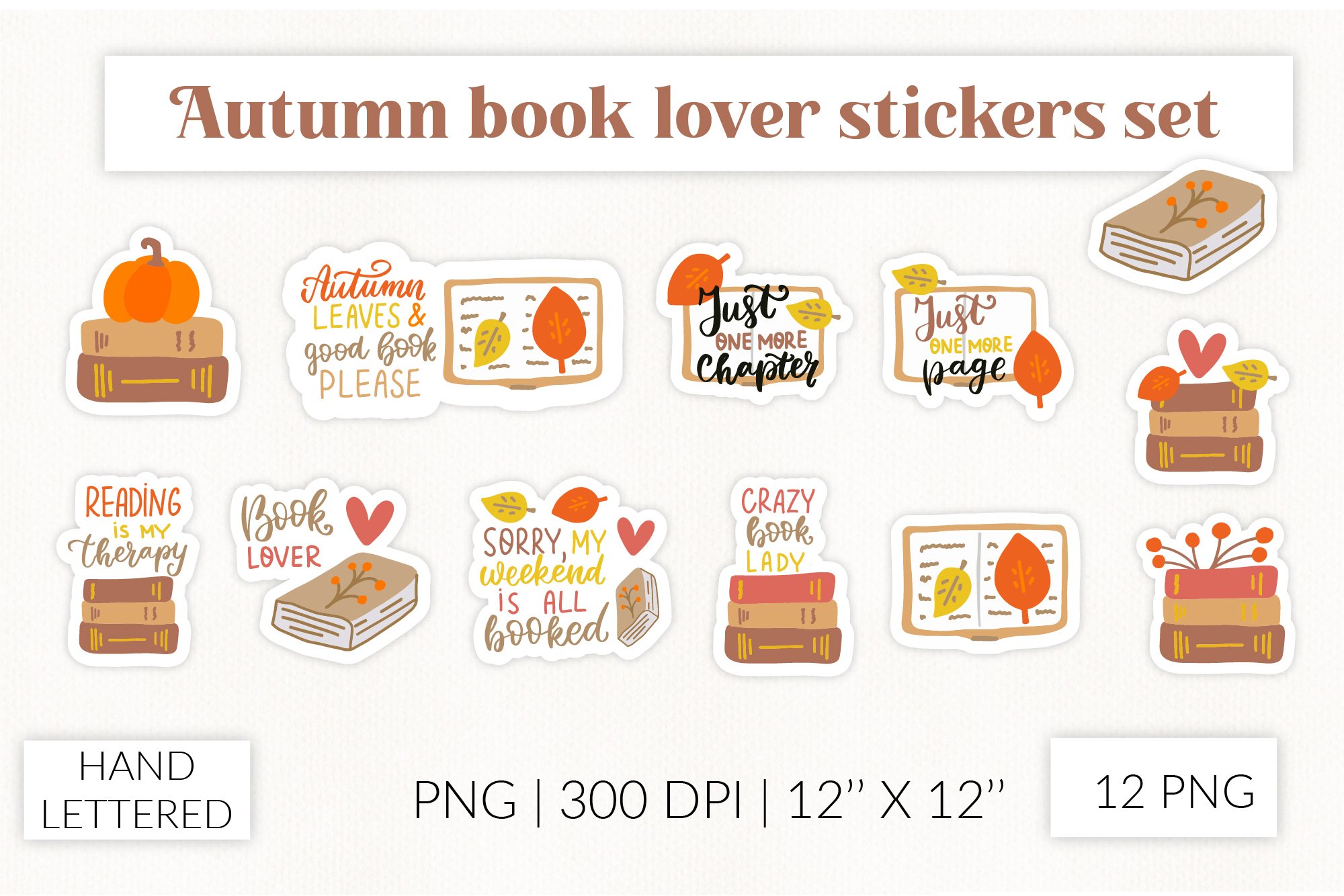Autumn book lovers stickers. Scrapbooking stickers