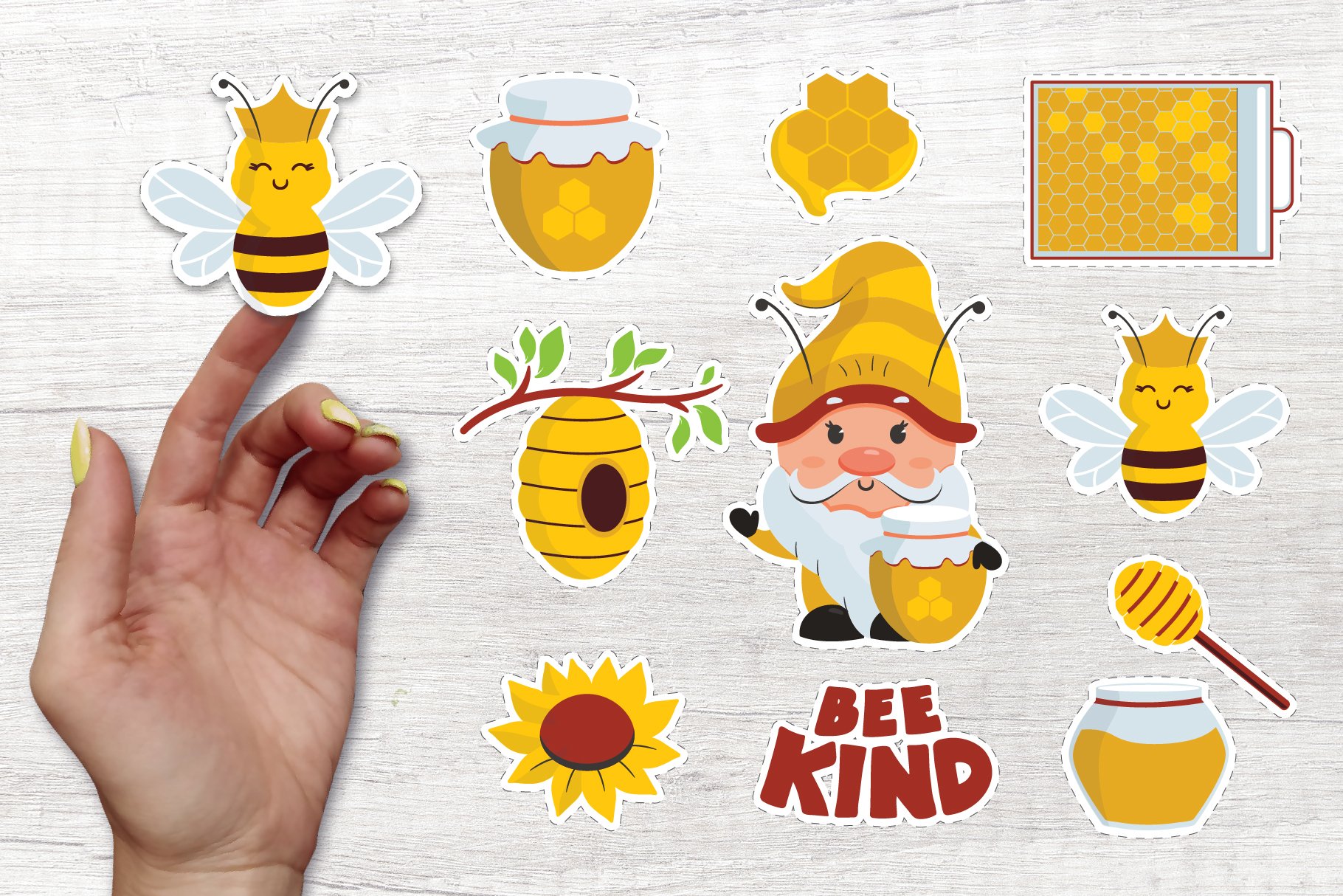Printable stickers with bee and gnome. Bee svg, png 2