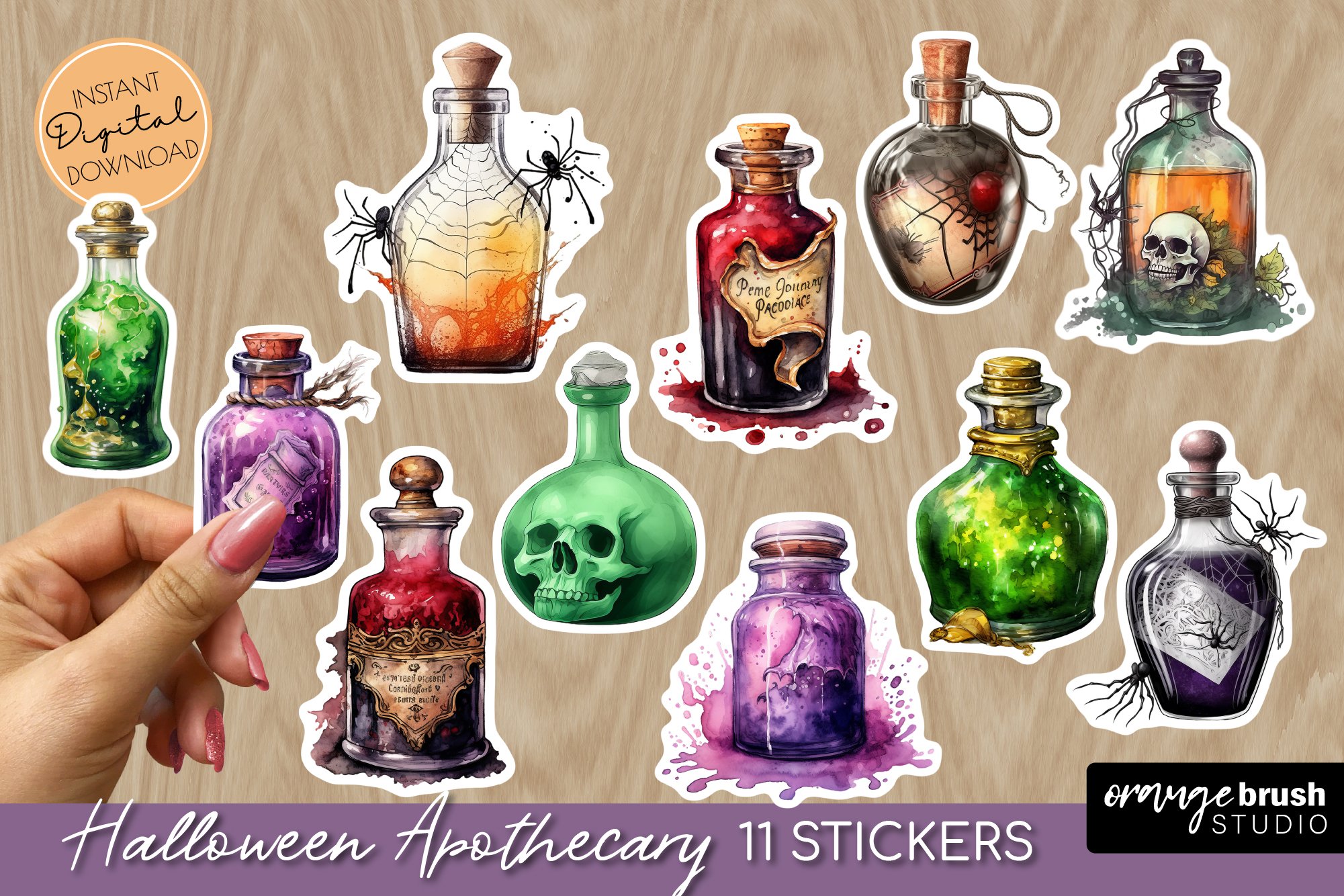 Witch Apothecary Stickers - Halloween Magic Potion Bottles