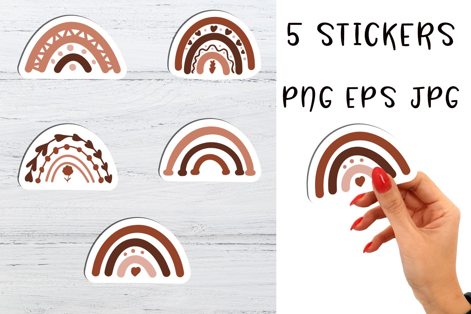 Rainbow stickers. Boho rainbow printable stickers.