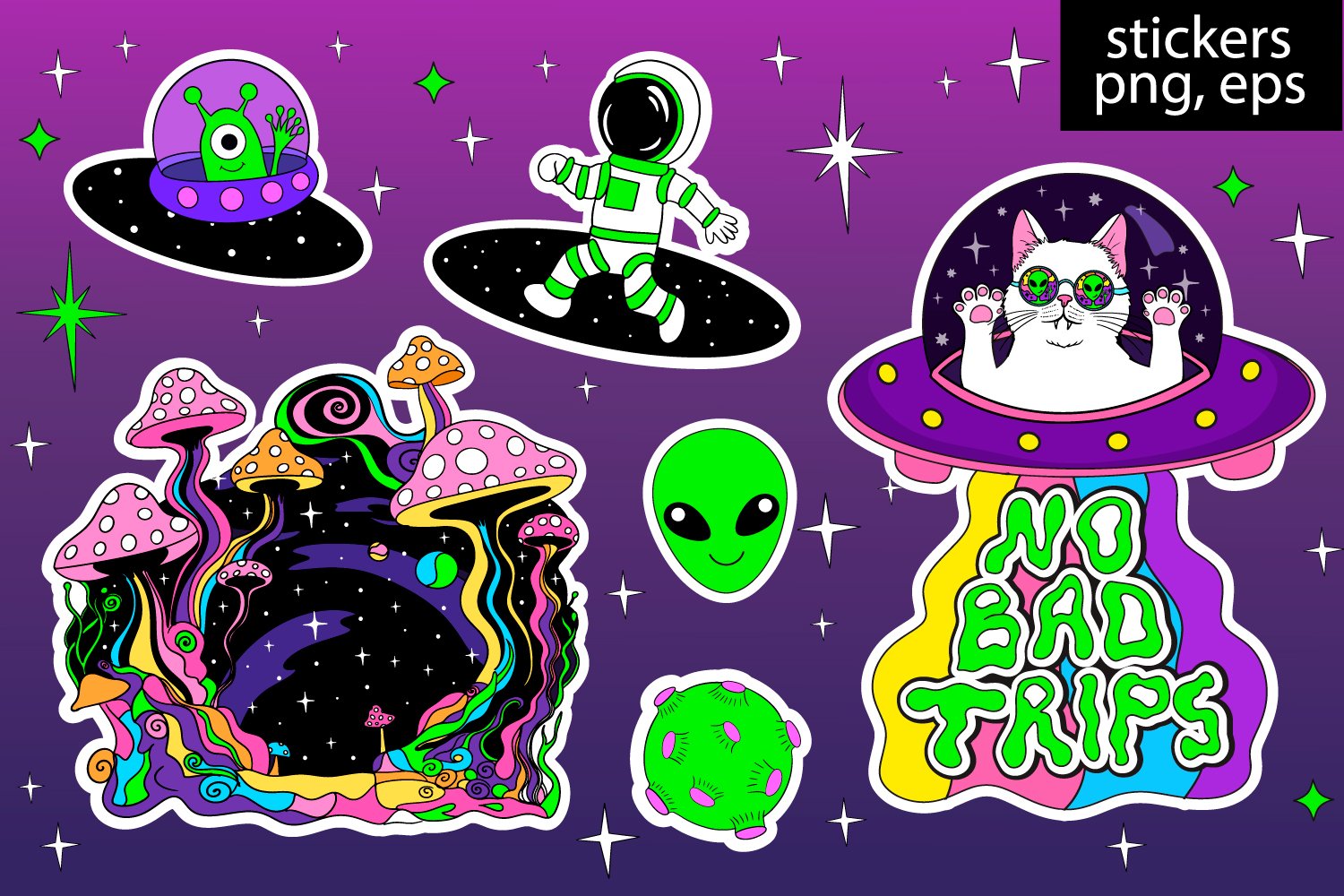 Space groovy psychedelic stickers png