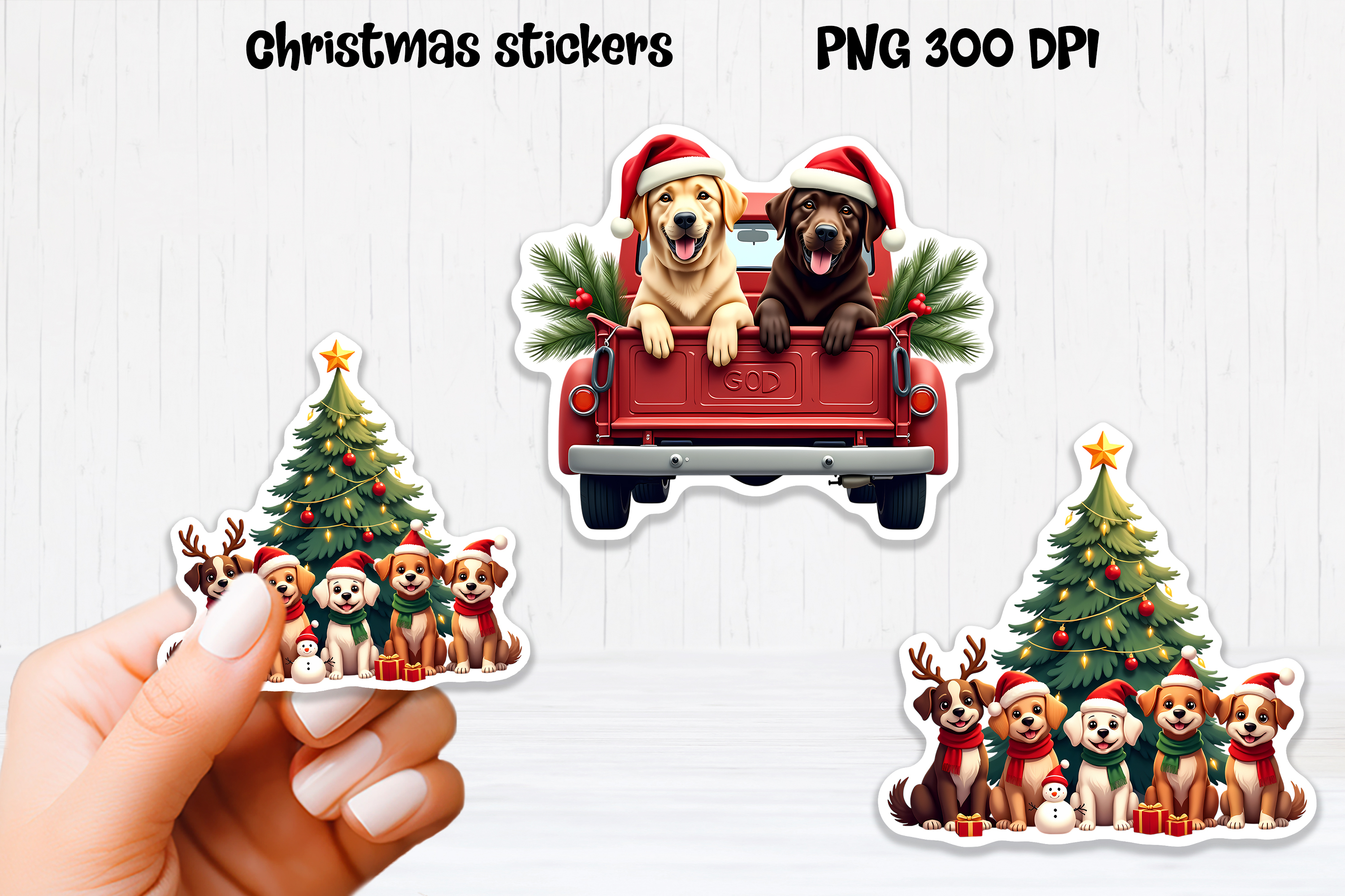 Christmas dog stickers | Printable Christmas sticker PNG