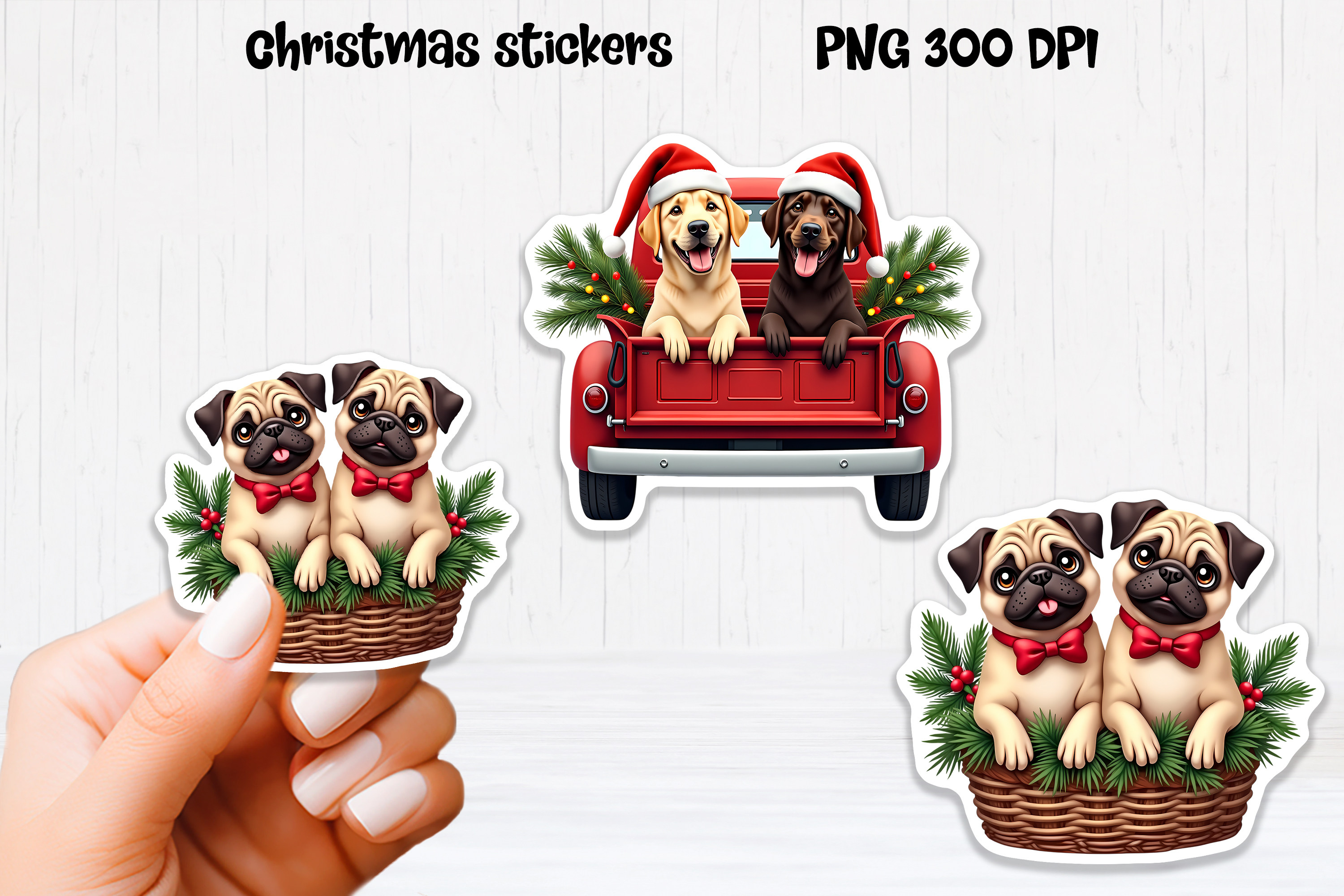 Christmas dog stickers | Printable Christmas sticker PNG 2
