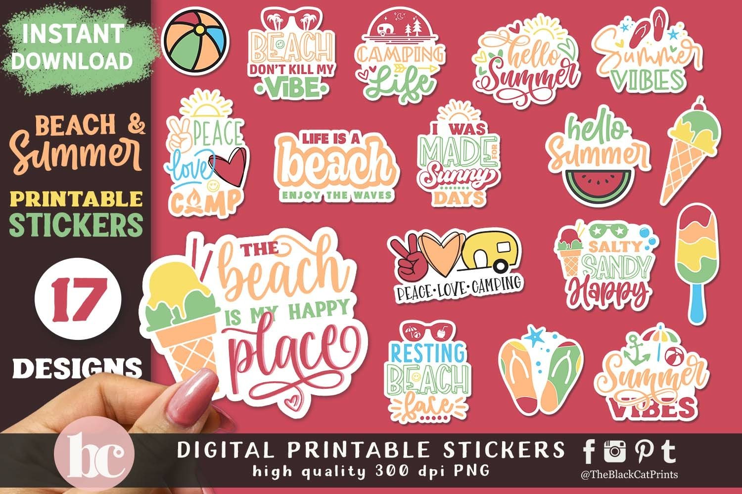 Beach Summer Stickers Pack | Summertime Stickers Printable