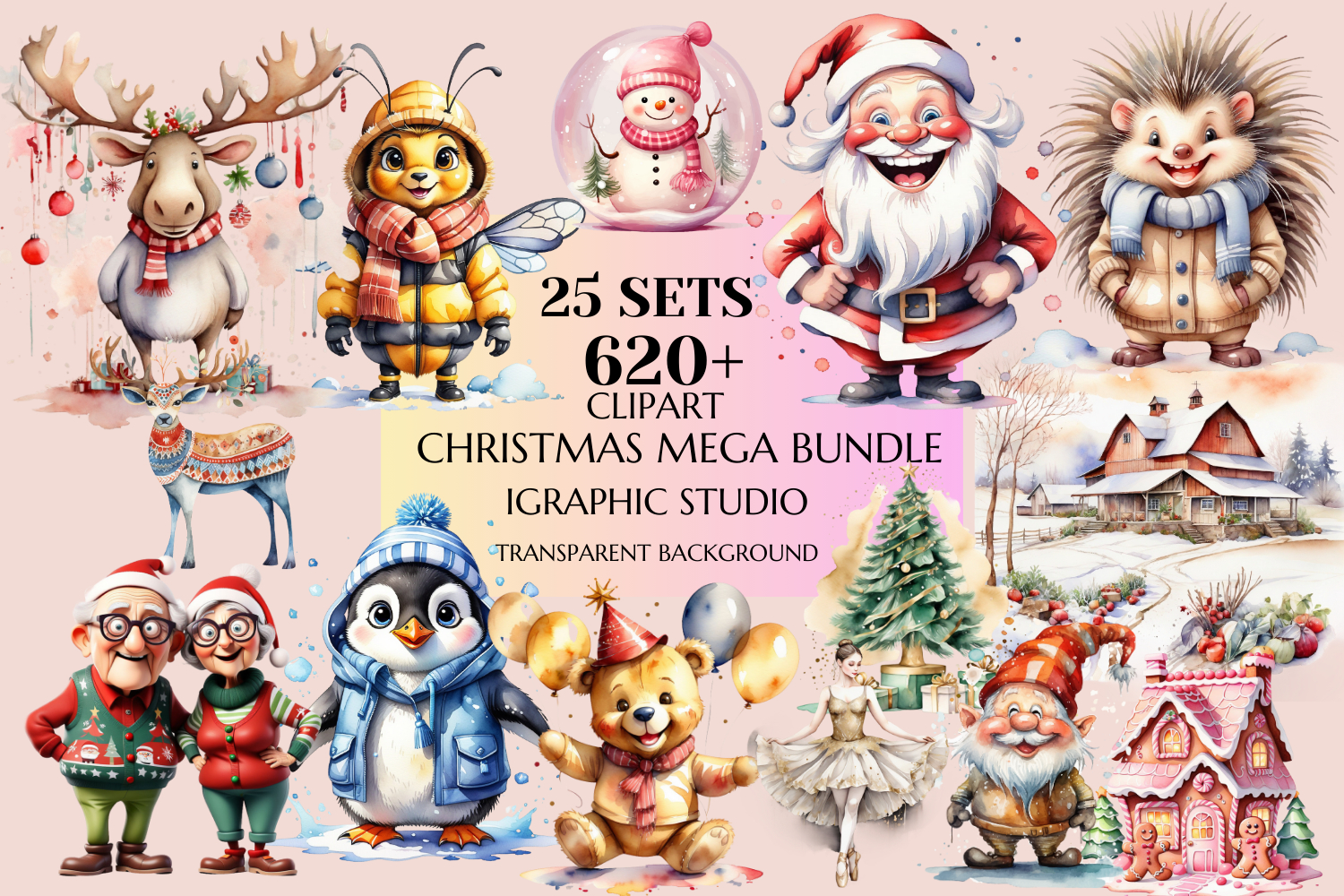 Christmas Mega Bundle, Xmas Clipart, Winter Clipart Bundle