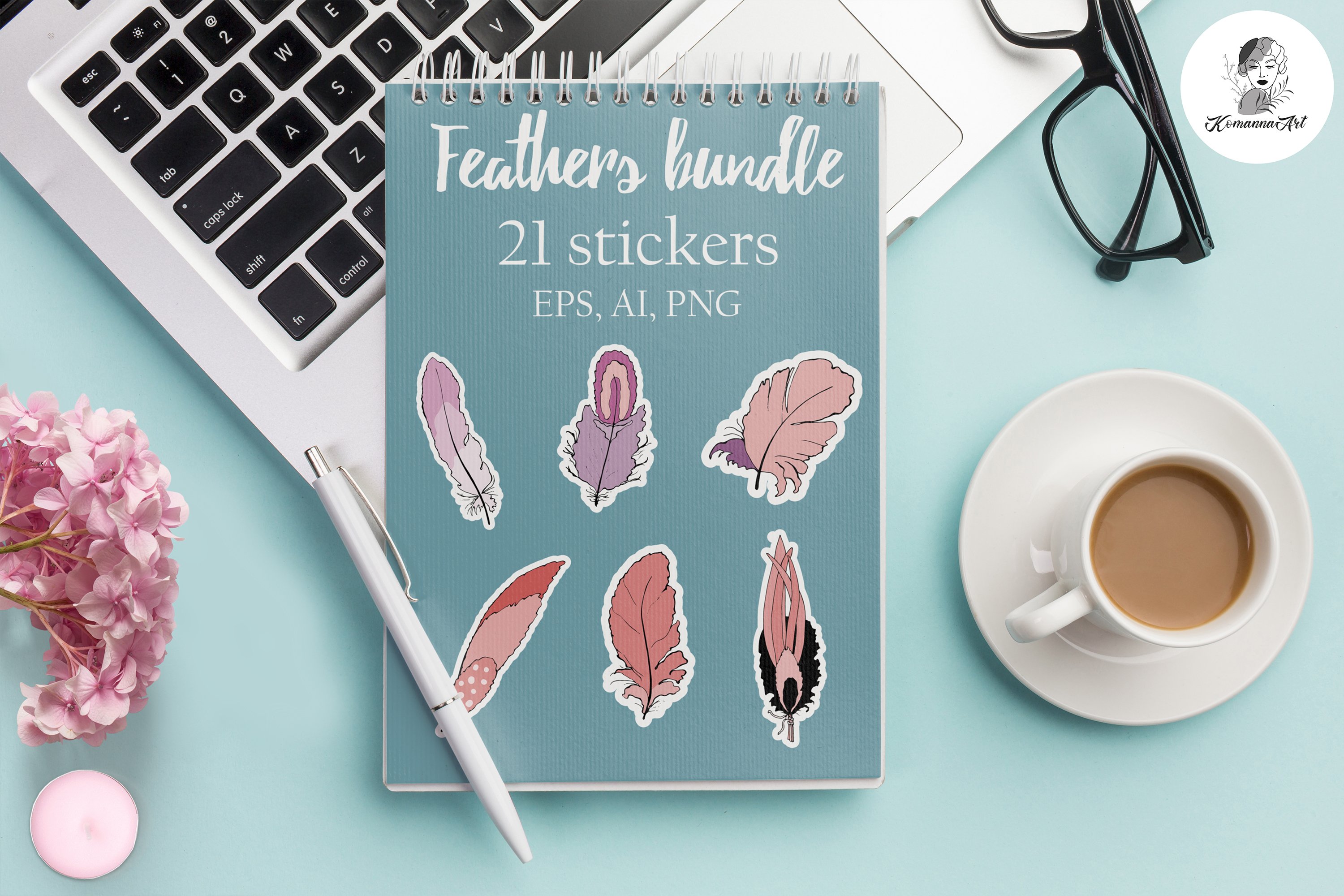 Vector Bundle Stickers graphics Digital doodle Feathers!