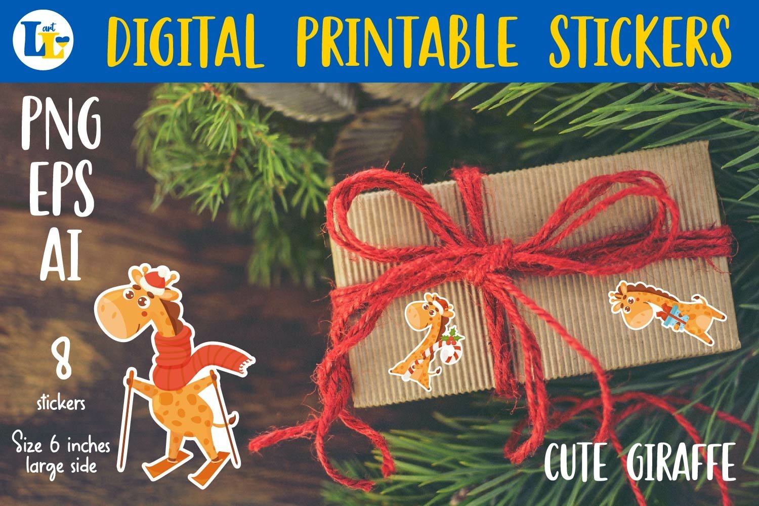 Winter Cute giraffe|Digital Printable sticker bundle PNG EPS 2