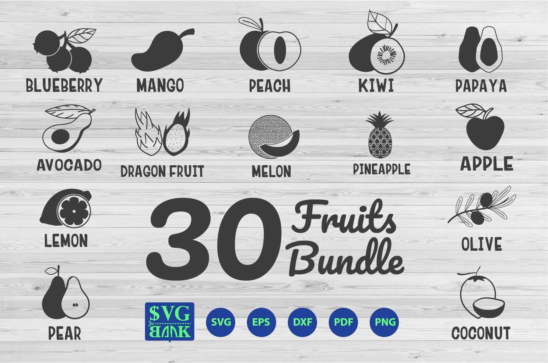 Fruits SVG Silhouette Bundle 30 clipart vector Cut FIle