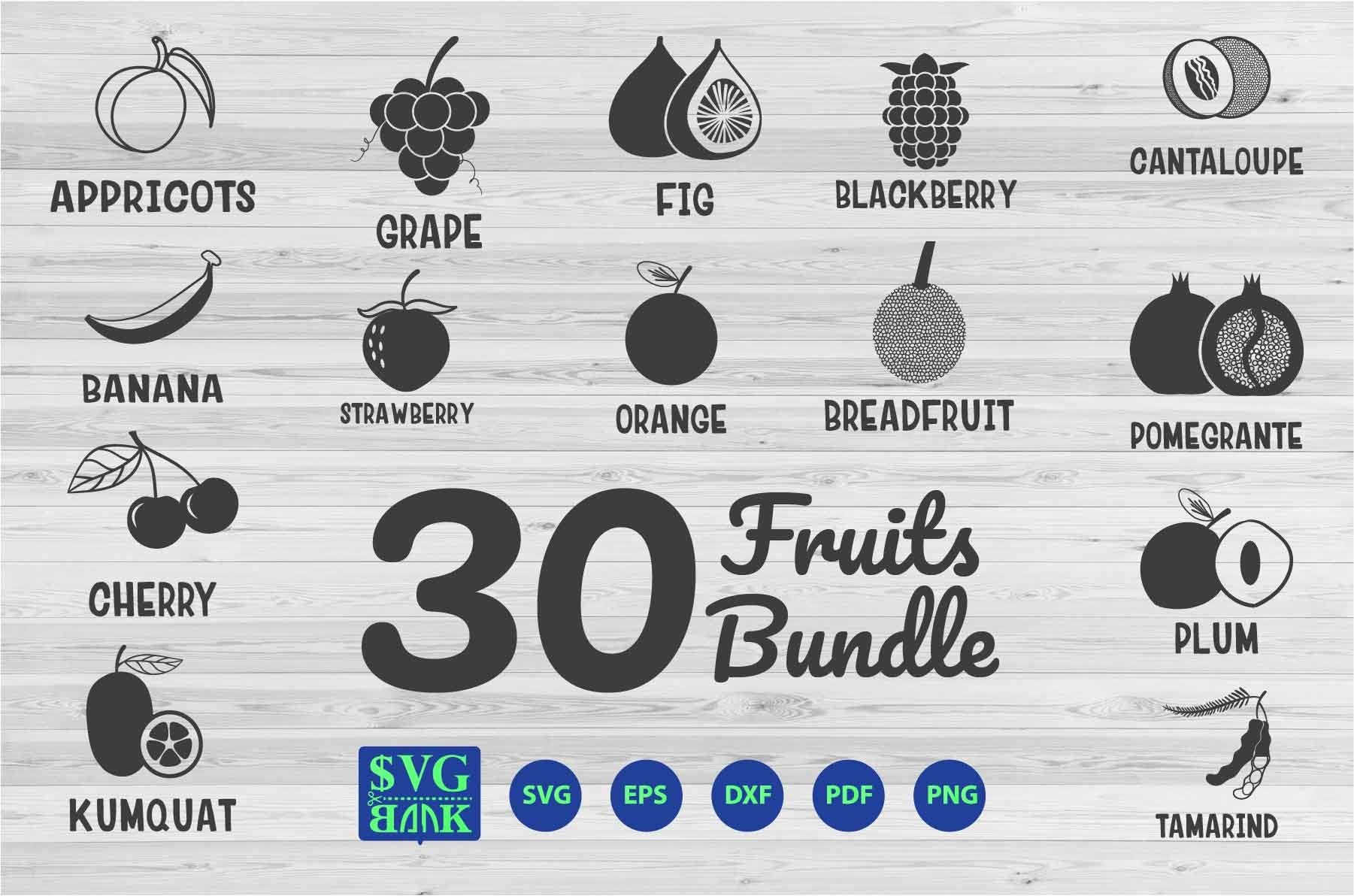 Fruits SVG Silhouette Bundle 30 clipart vector Cut FIle 2