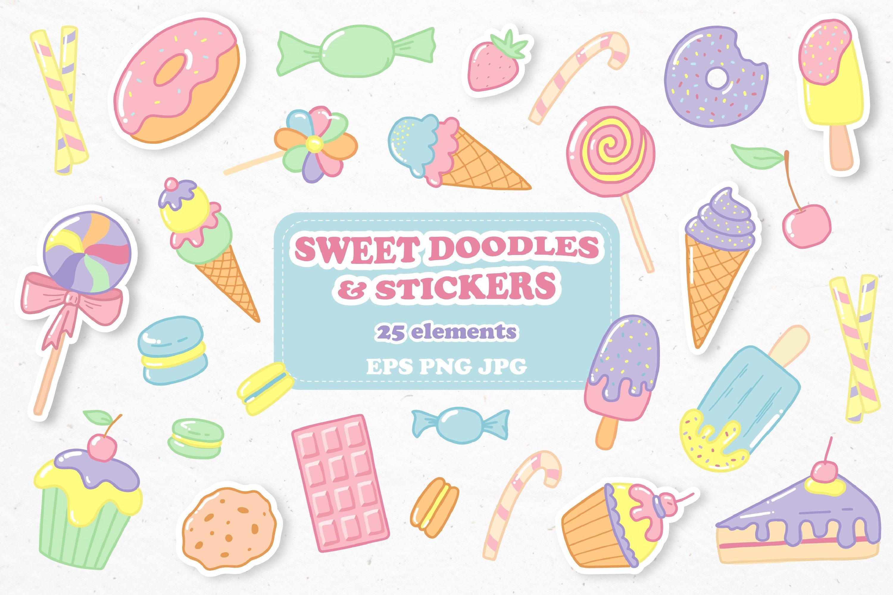 25 SWEETS doodles stickers EPS PNG JPG