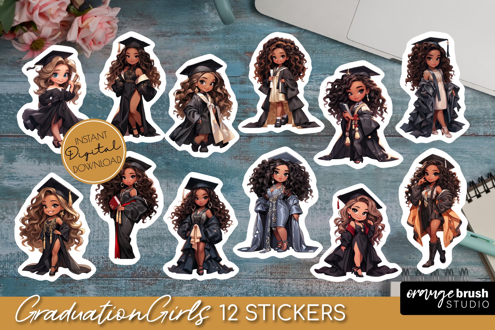 Graduation Girl Stickers PNG - Graduation Stickers Bundle