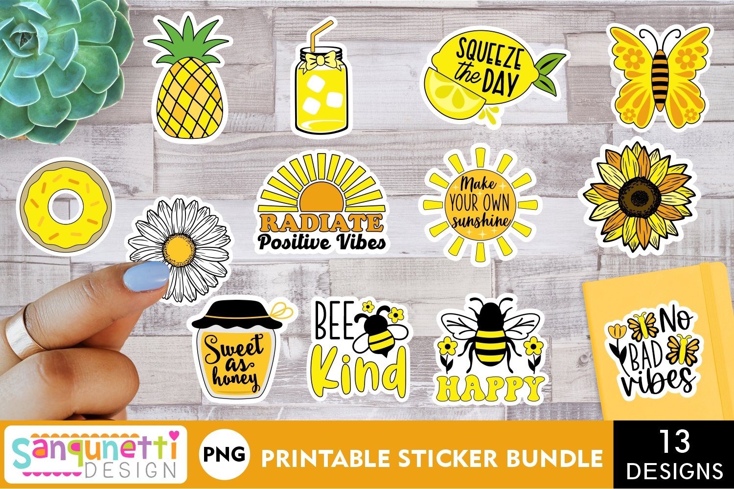 Yellow positive aesthetic sticker bundle