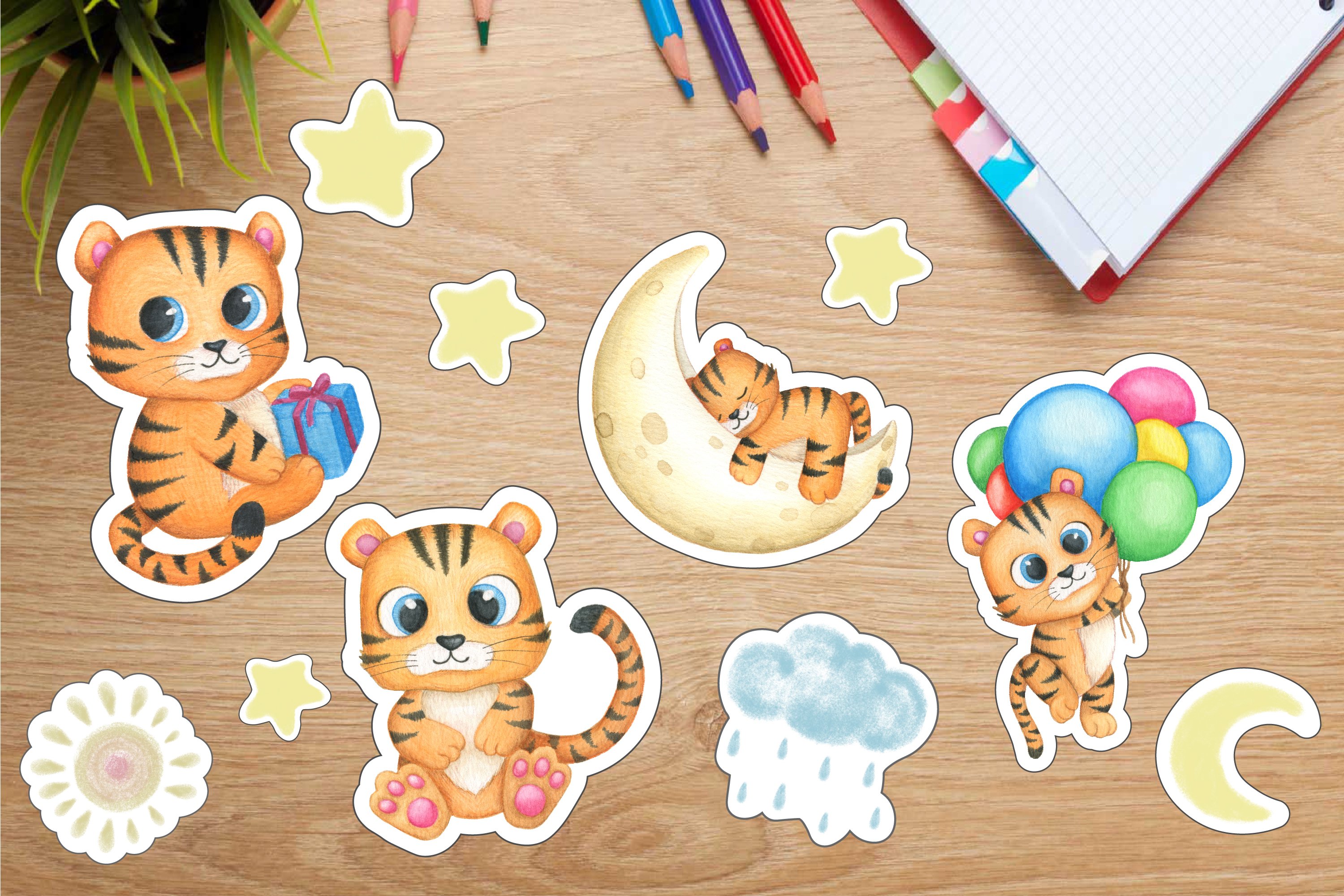 Printable Stickers and for the GoodNotes app.Cute tiger,cat 3