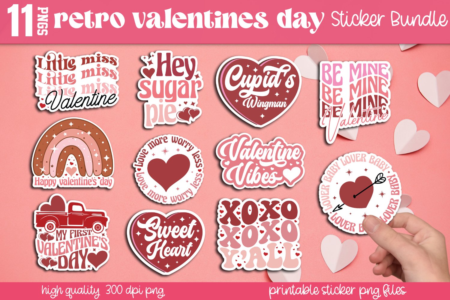 Retro Valentines Day Sticker Bundle, Valentines Day Sticker