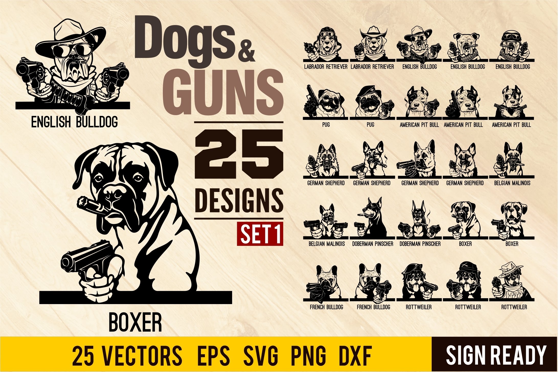 Peeking Dogs Guns SVG, BUNDLE 25 vectors, Gangster, Bad Dog,
