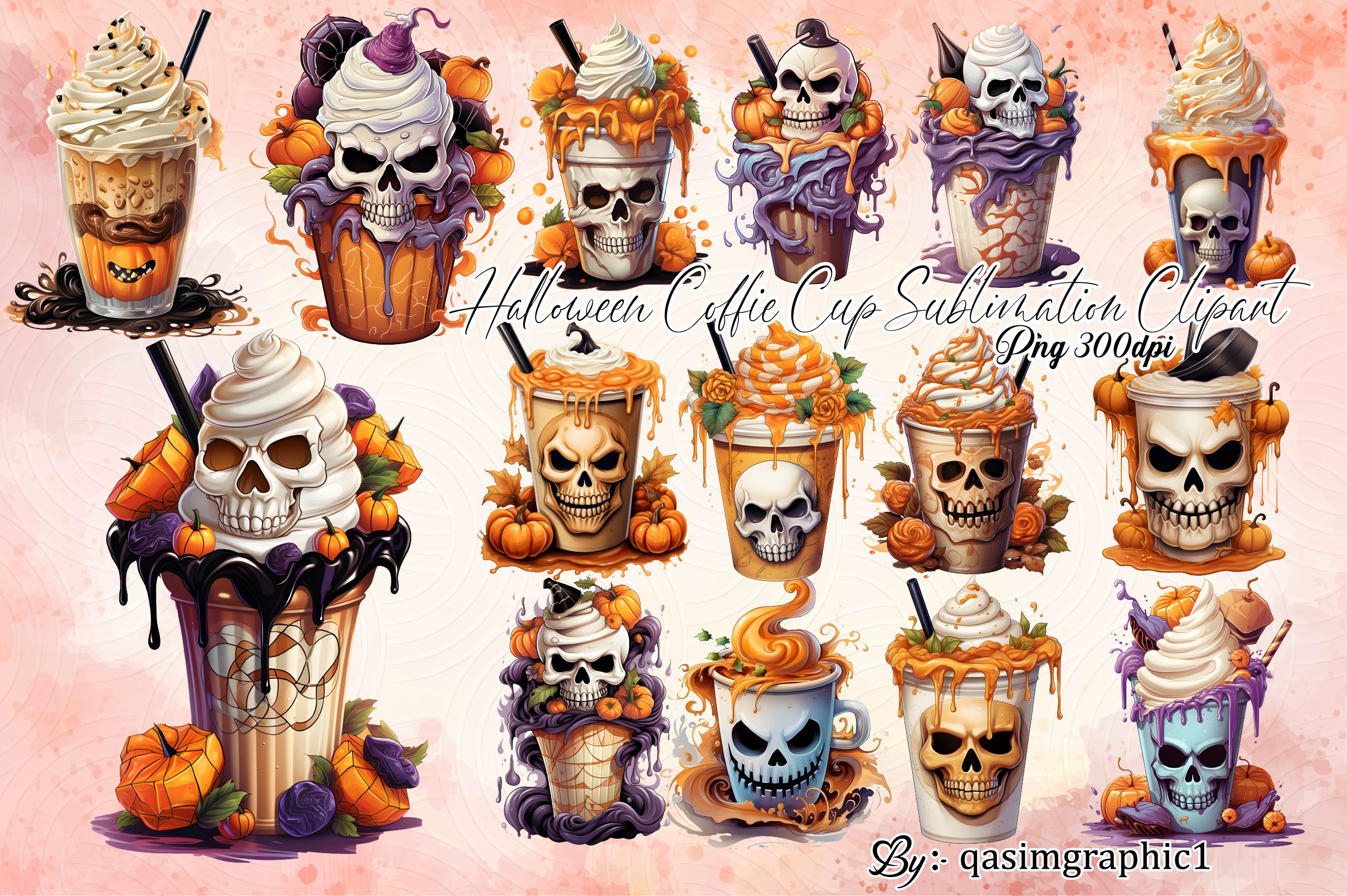 Halloween Coffee Cup Sublimation Clipart Bundle