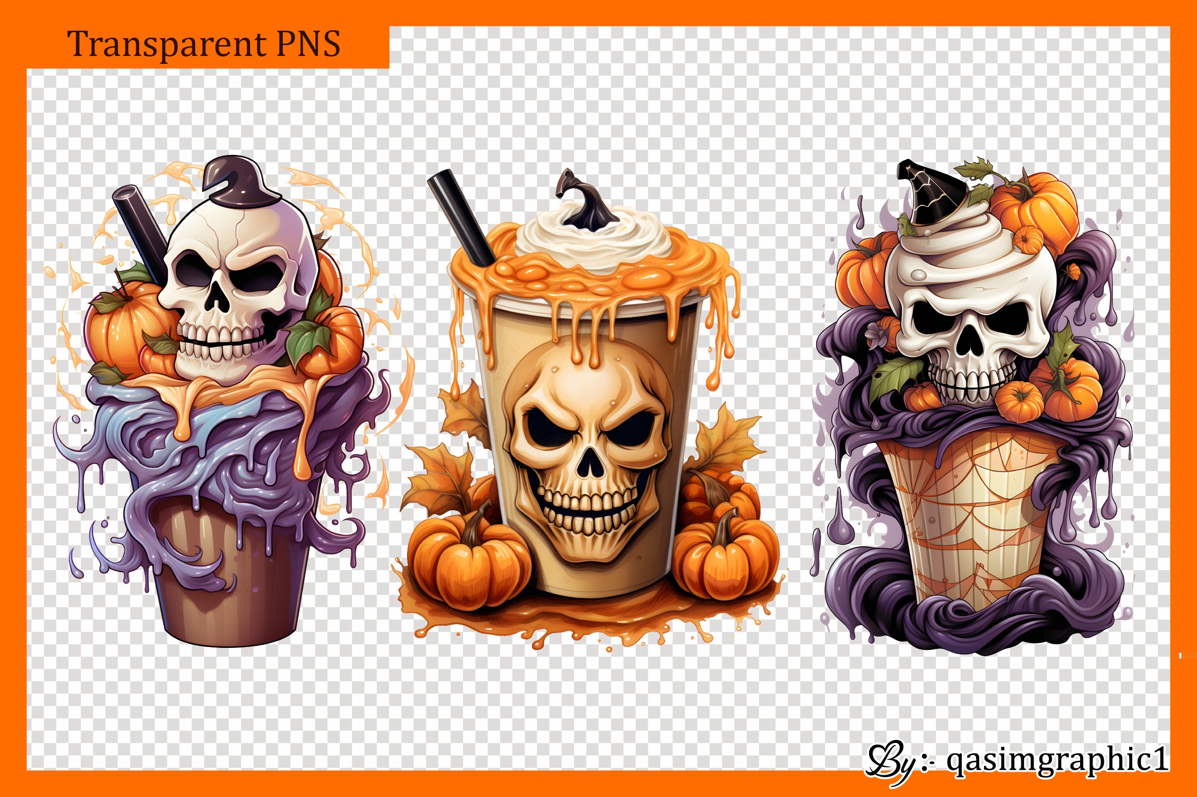 Halloween Coffee Cup Sublimation Clipart Bundle 3