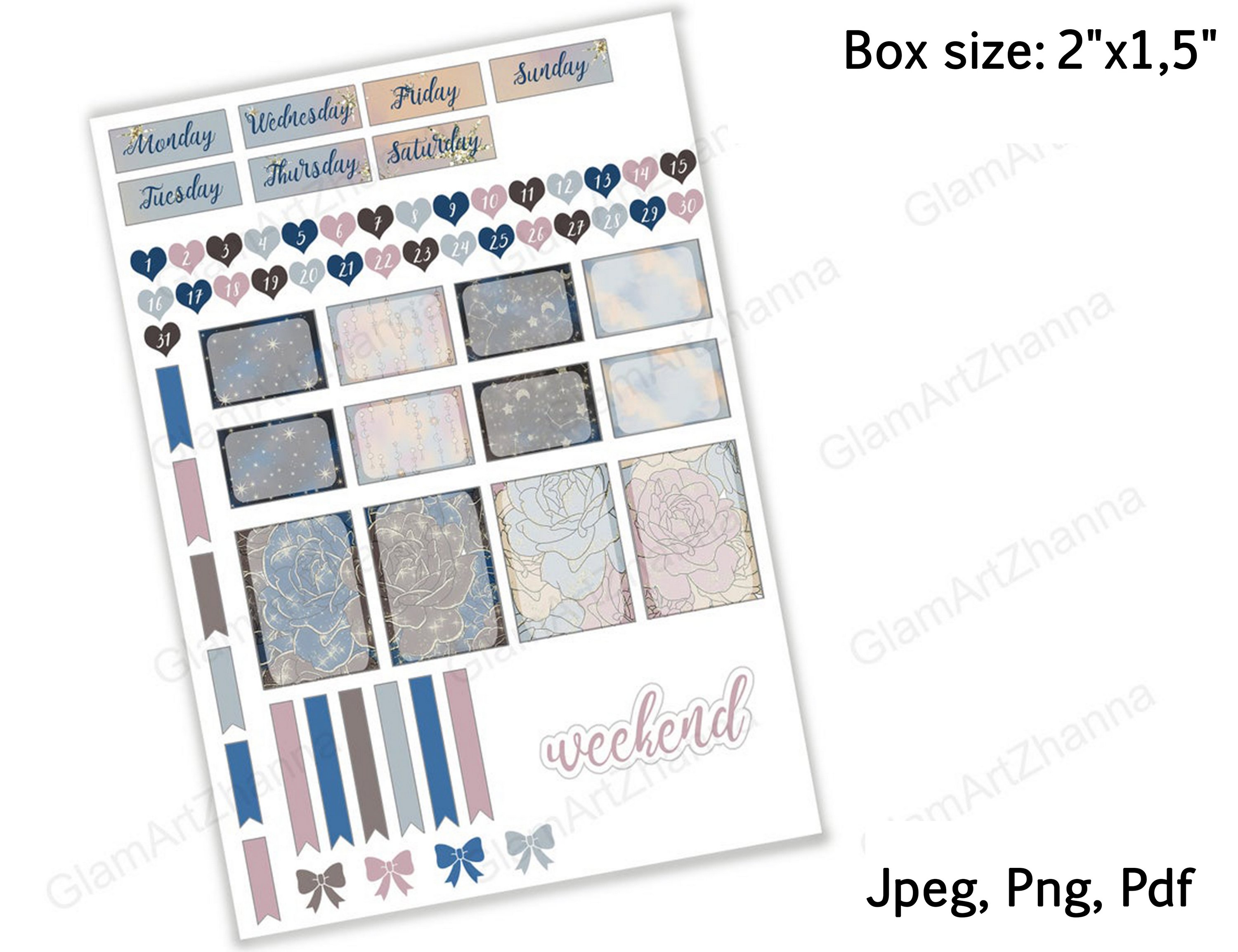 Zodiac Star Moon Printable Stickers Box Size 2"x1,5" 2