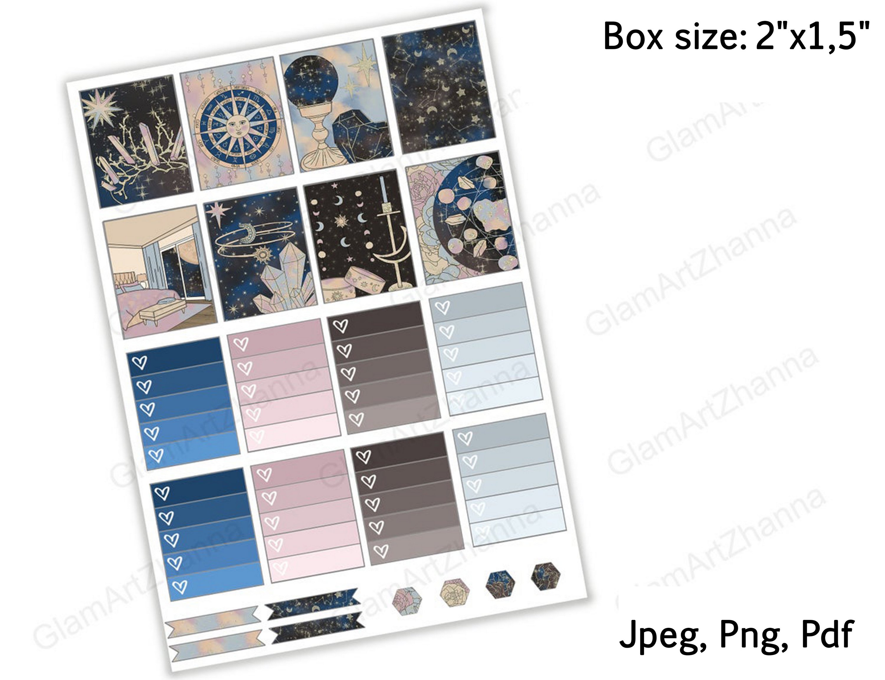 Zodiac Star Moon Printable Stickers Box Size 2"x1,5" 3