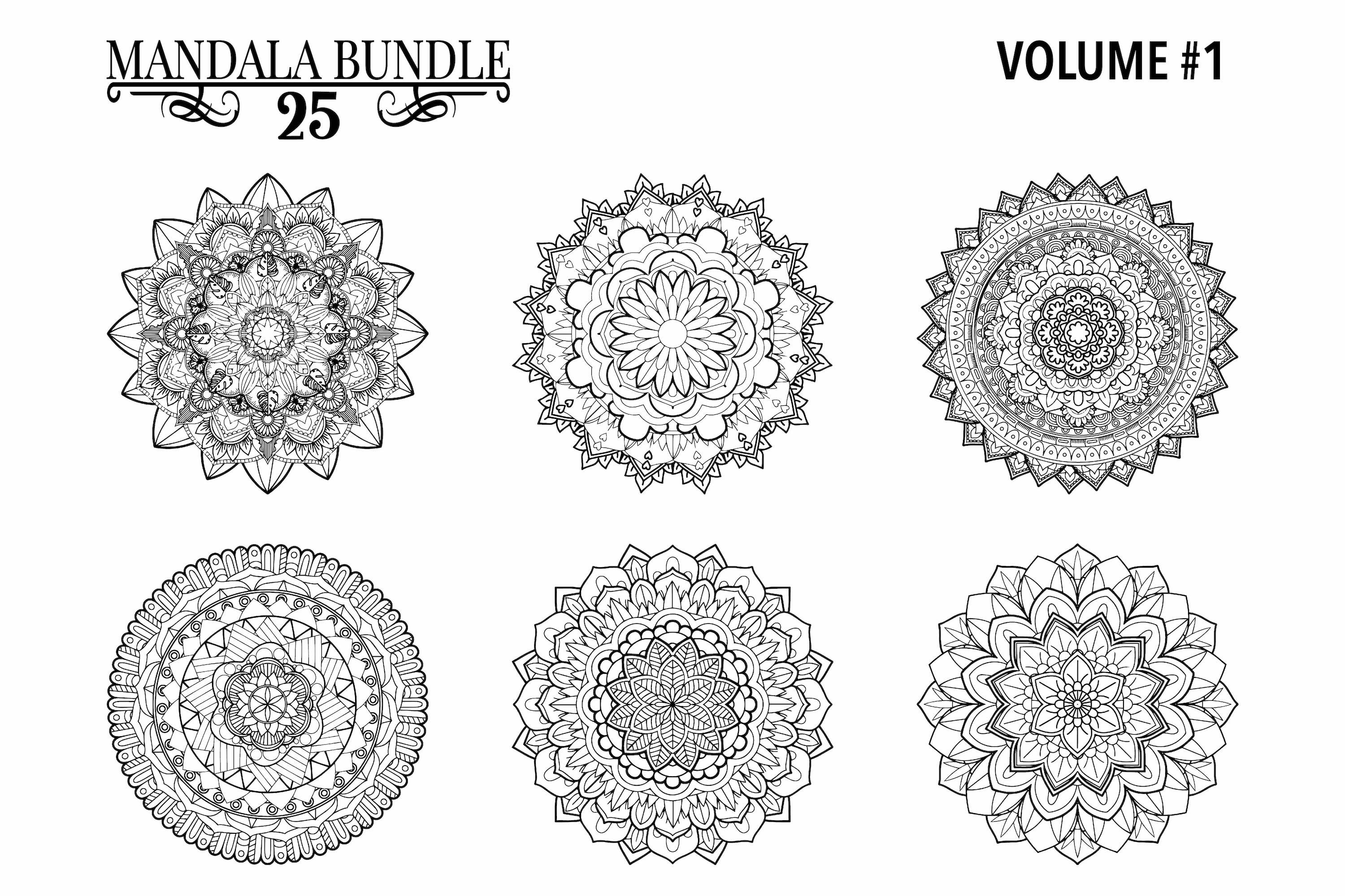 Mandala Bundle with 25 Ornaments for KDP Interior Coloring 3