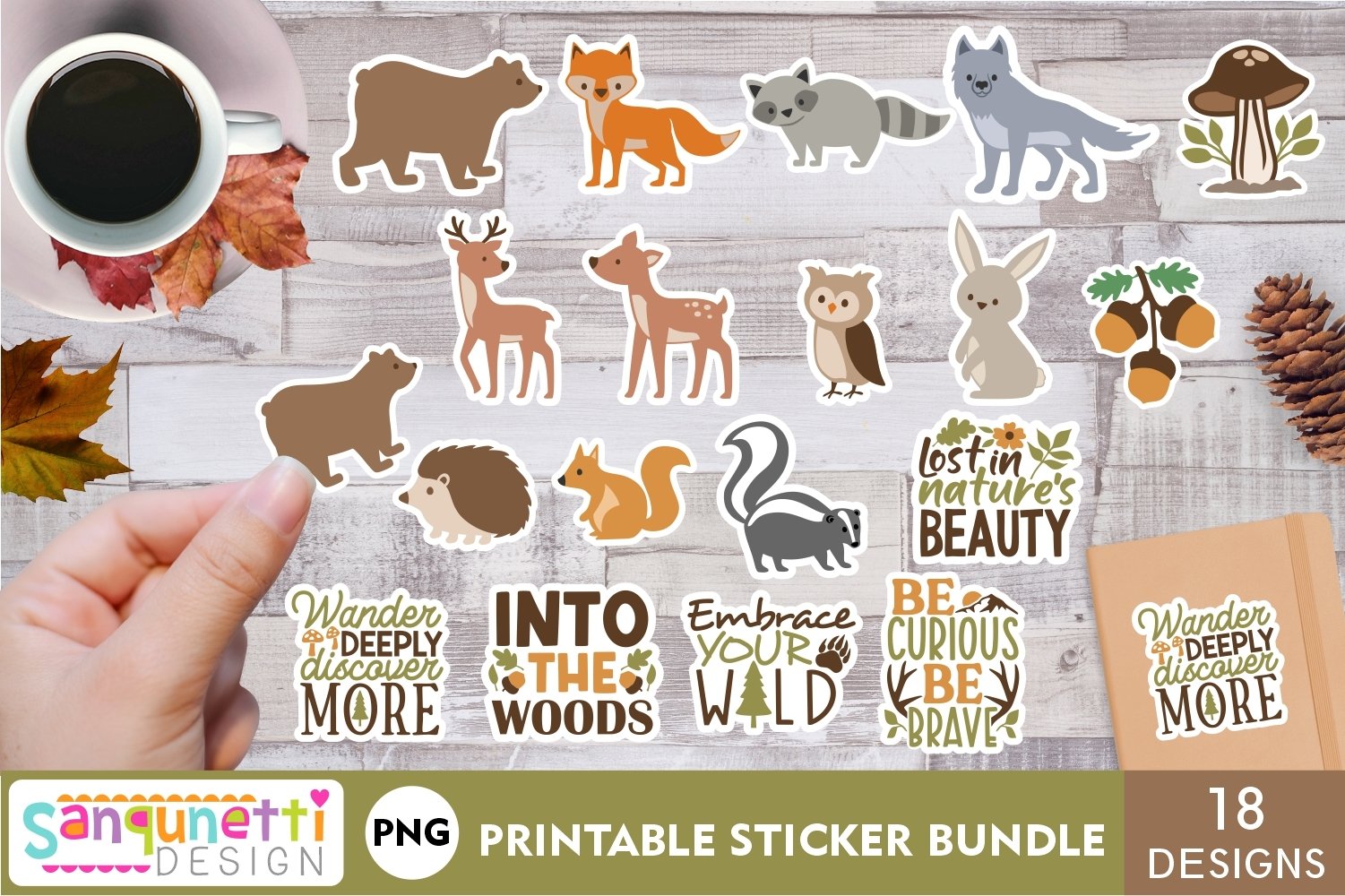 Woodland PNG Stickers | Woodland animal sticker bundle
