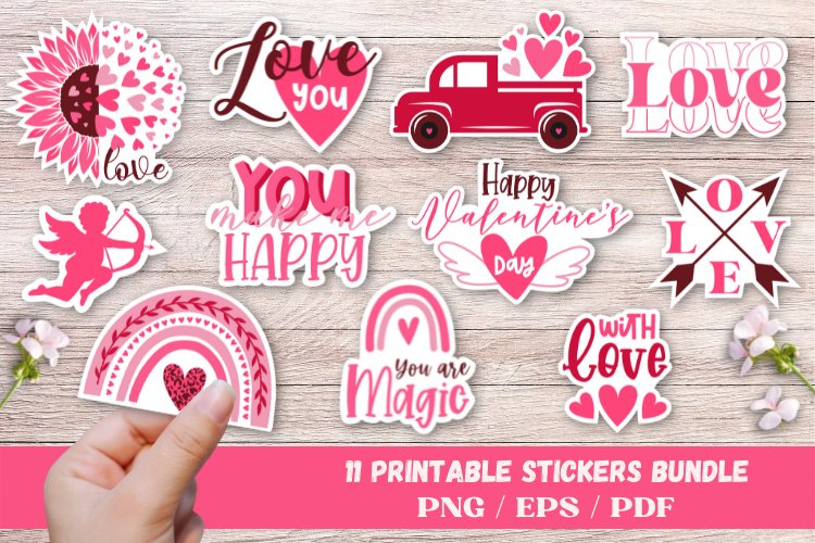 Valentines Day Sticker Bundle, Printable Stickers png love