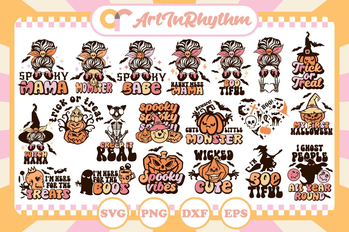 Retro Halloween SVG bundle / Messy Bun SVG