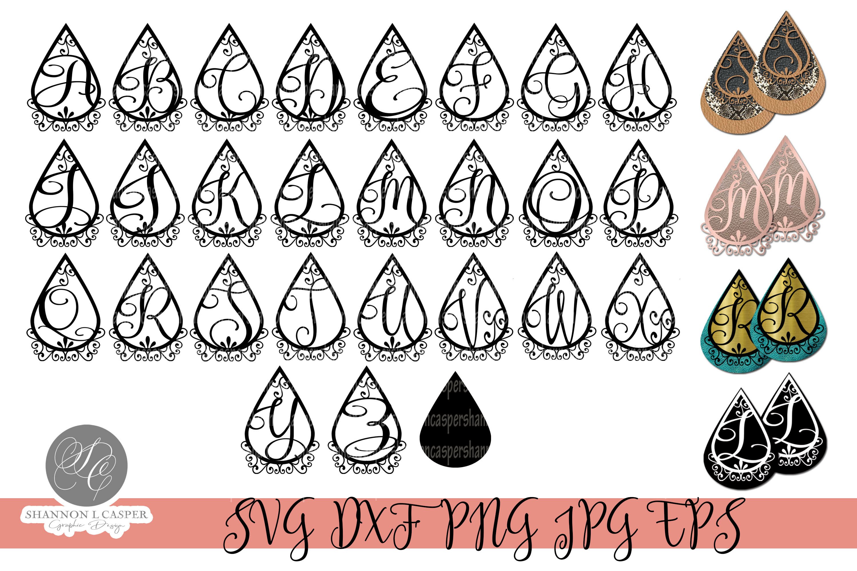 Dainty Scroll Initial Earring SVG Template Bundle