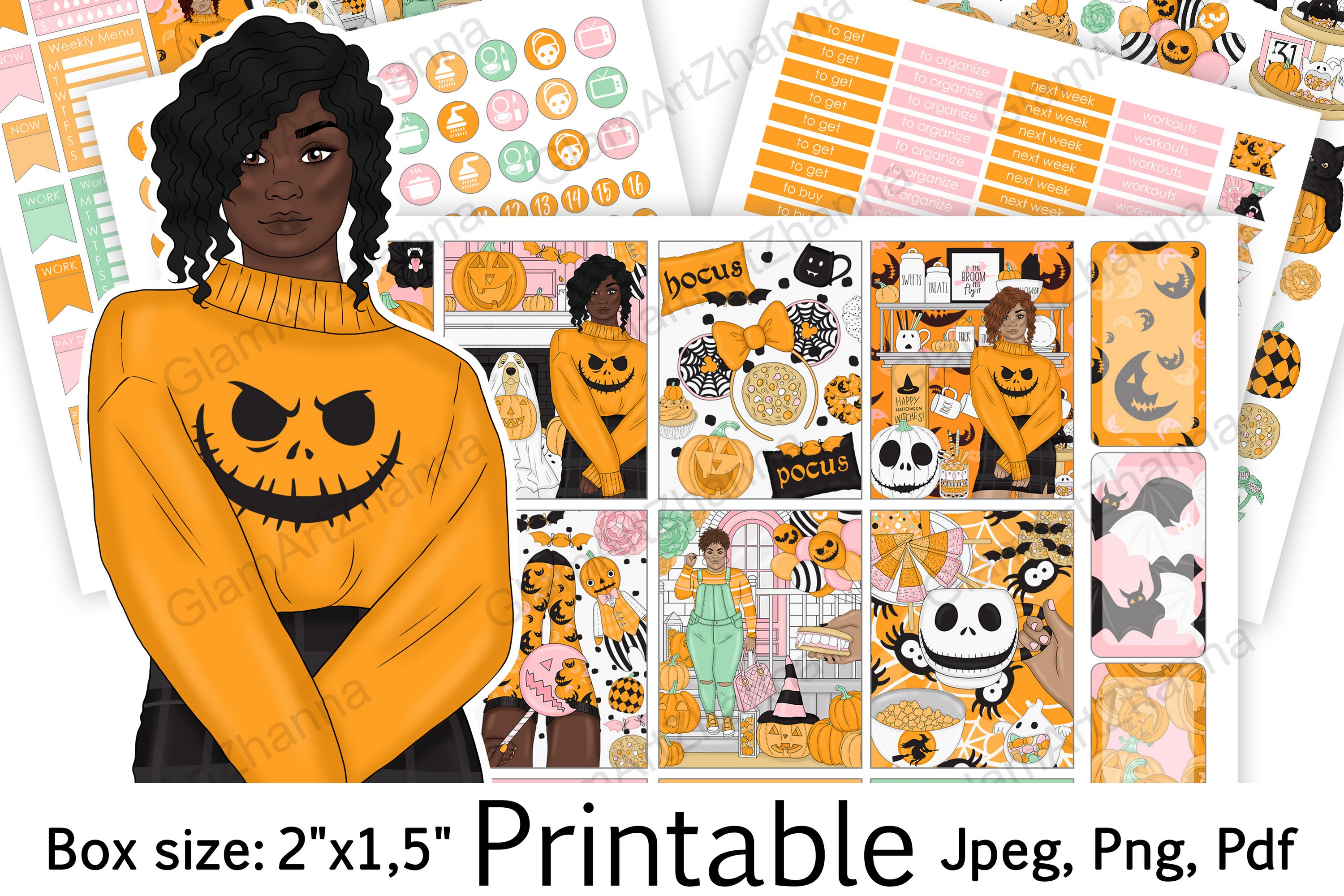 African American Halloween Digital Box Size 2"x1,5"