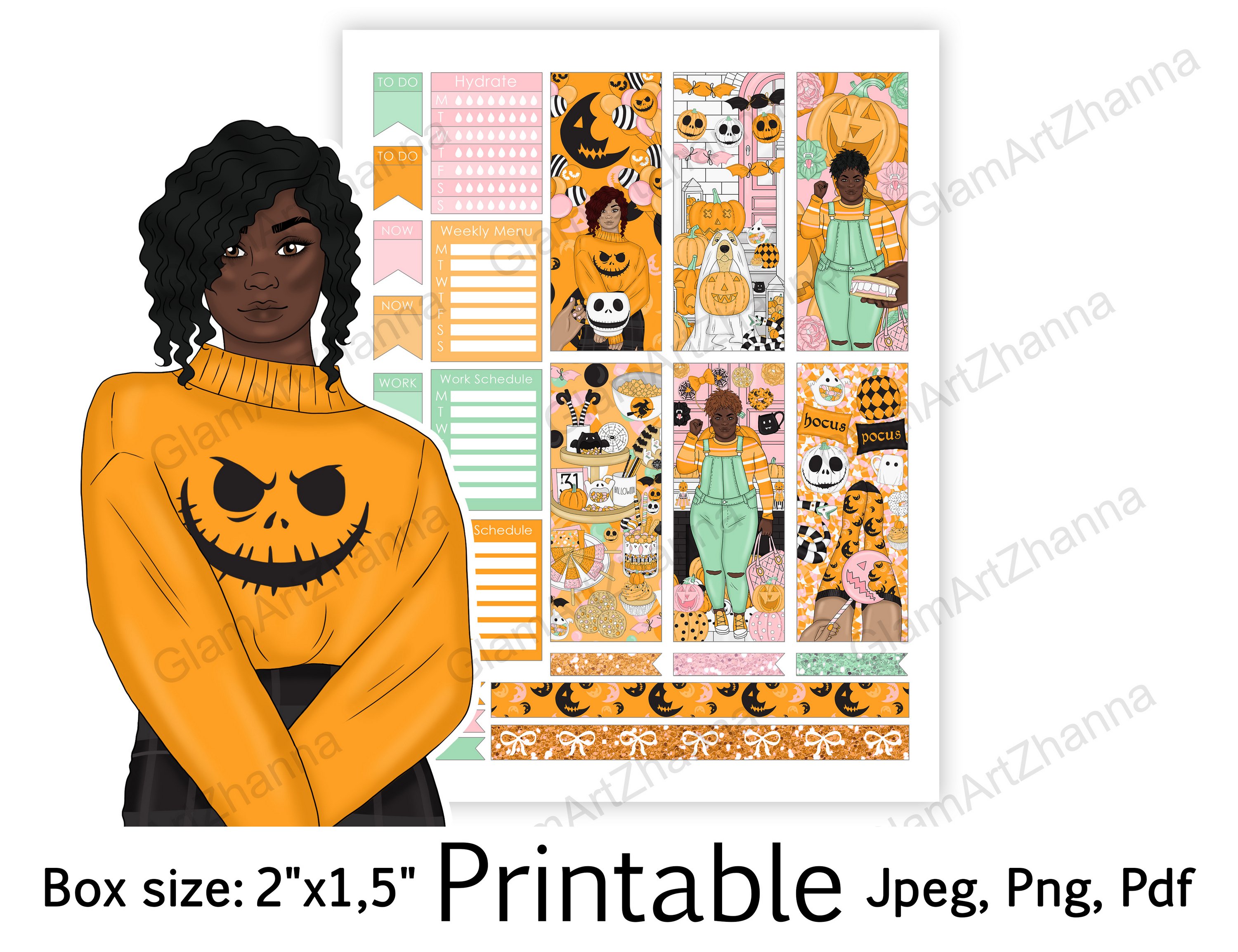 African American Halloween Digital Box Size 2"x1,5" 3