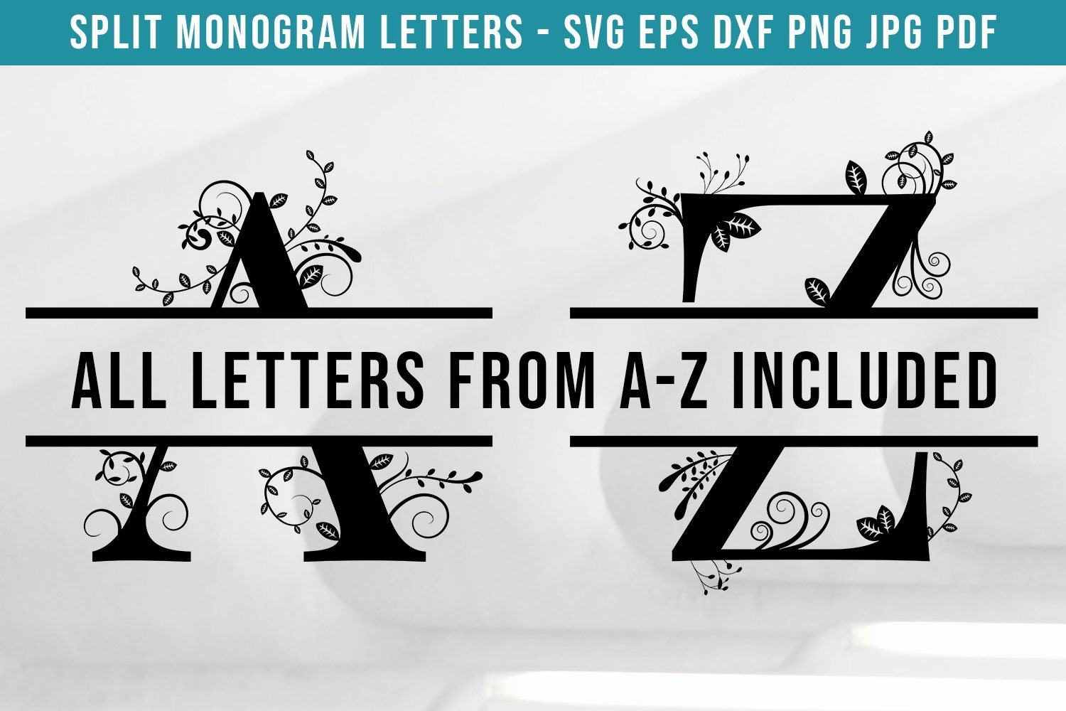 Floral Split Monogram Letters | Alphabet A to Z