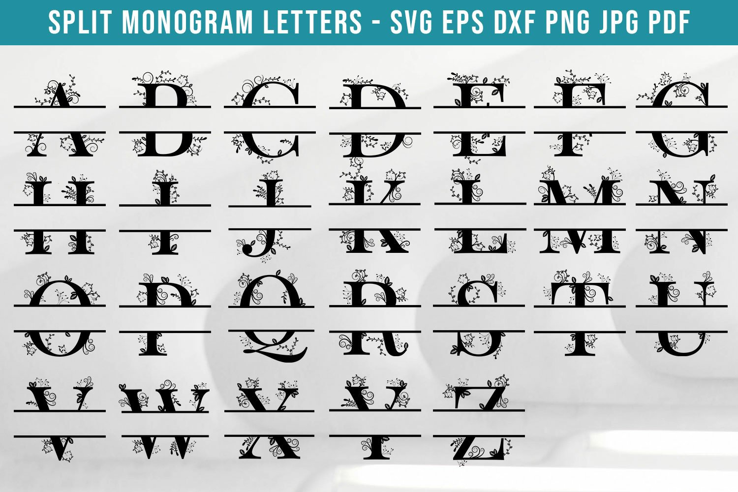 Floral Split Monogram Letters | Alphabet A to Z 3