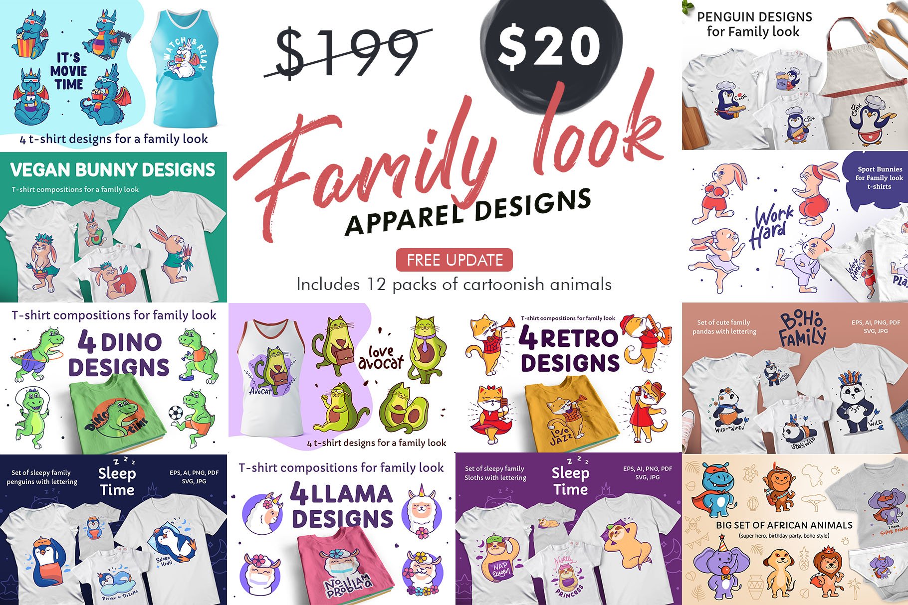 Family t-shirt designs. Animal clipat. Family sublimation