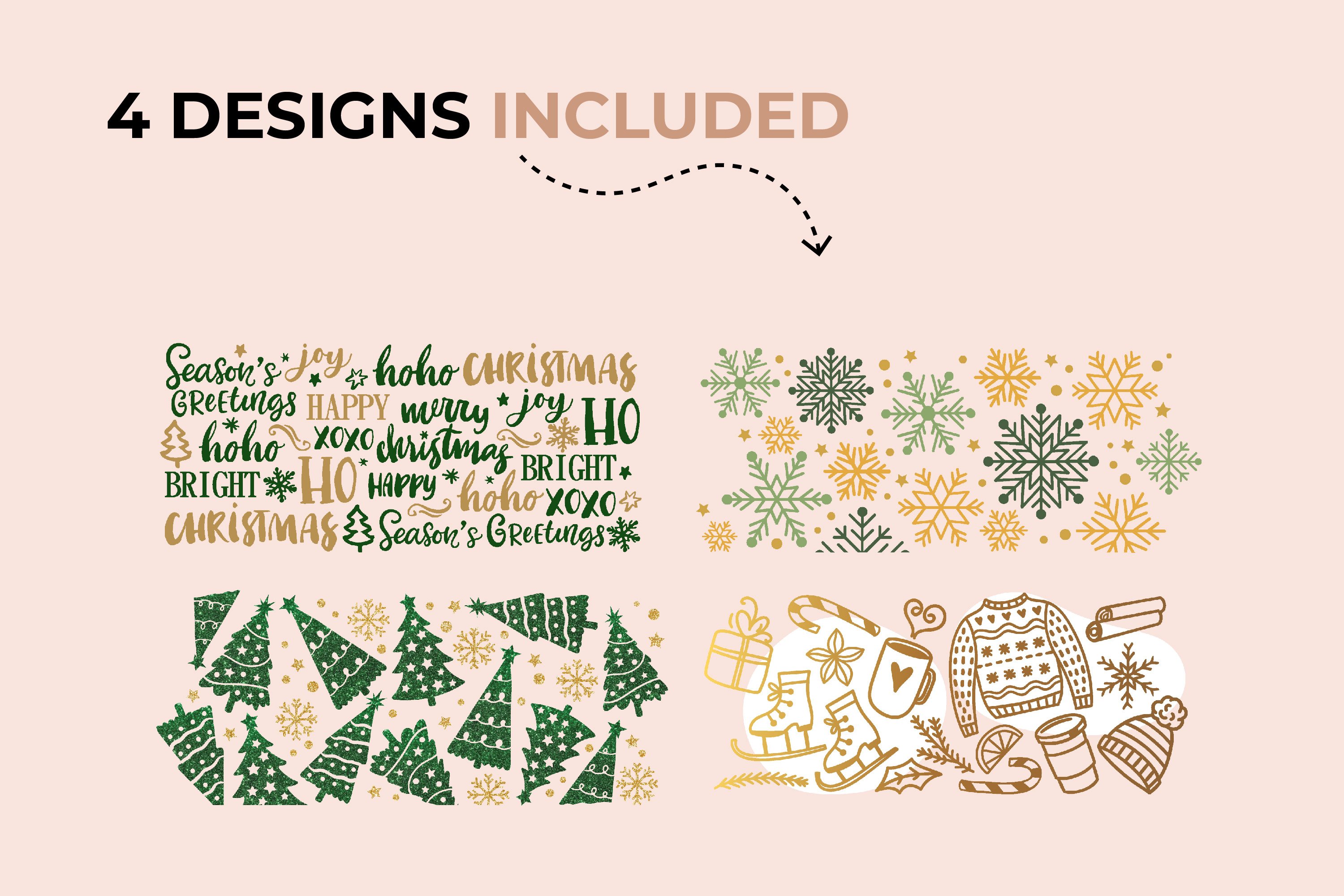 Set Of 4 Cute Christmas Can Glass Wrap Svg, Libbey Can SVG 2
