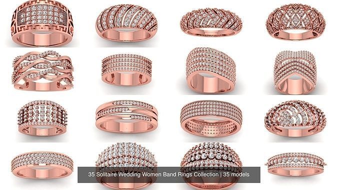 35 Solitaire Wedding Women Band Rings Collection 3D Model Pack 2
