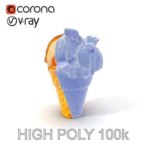 Ice Cream Cone with Caramel Drizzle Model Pack Low-poly 3D model 3
