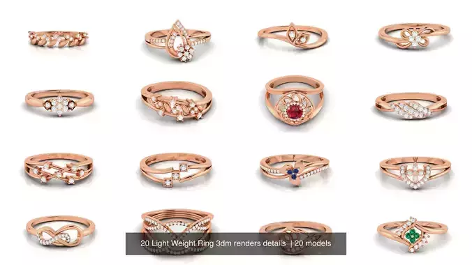 20 Light Weight Ring 3dm renders details 3D Model Pack