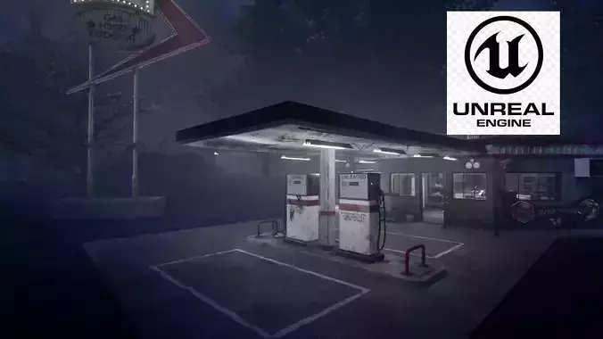 UE5 pack old GasStation complete scene Low-poly 3D model