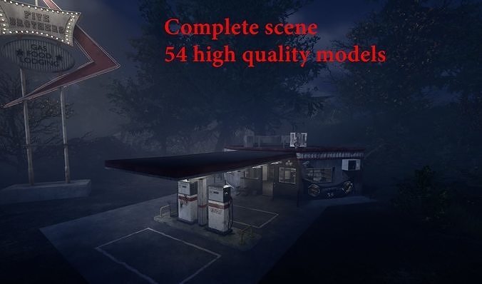 UE5 pack old GasStation complete scene Low-poly 3D model 2