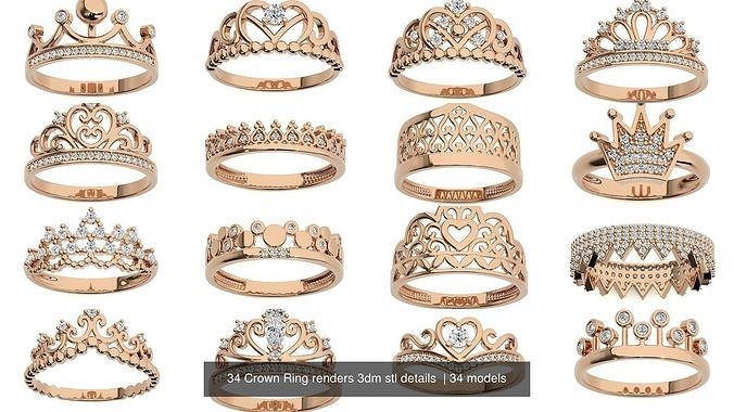 34 Crown Ring renders 3dm stl details  3D Model Pack 2