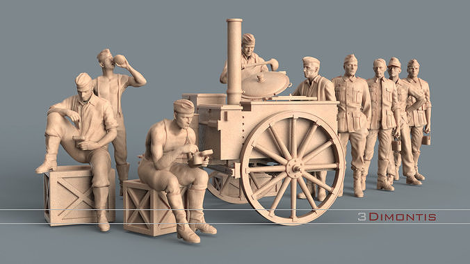 field kitchen and german soldiers 3D print model 2