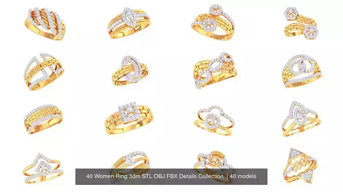 40 Women Ring 3dm STL OBJ FBX Details Collection 3D Model Pack